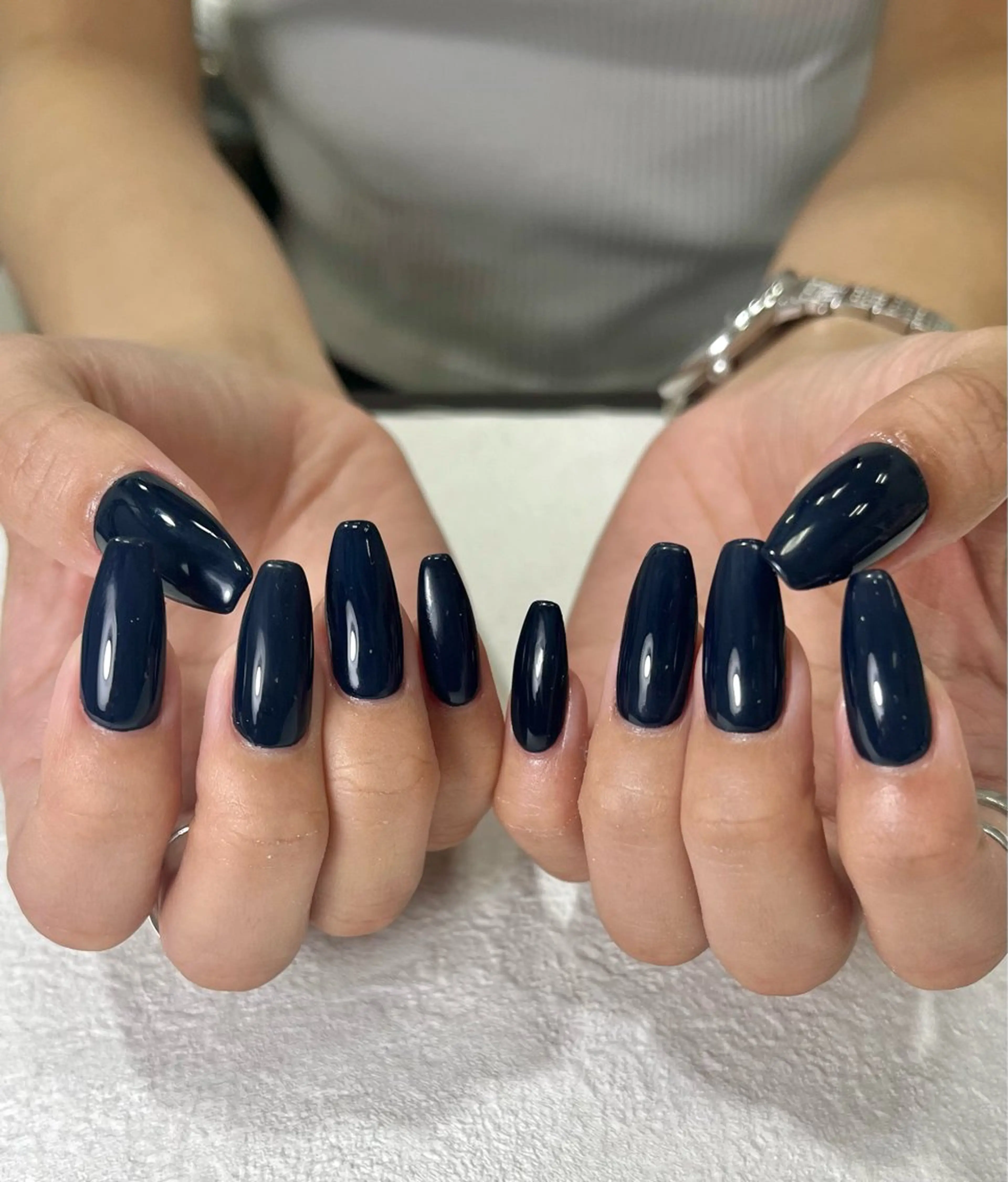 ネイル 長さ出し ジェルネイル ネイビー ワンカラーネイル パラジェル ハンドネイル para ☀︎ sol by BECK所属・Para Sol nail　Maoのネイルデザイン
