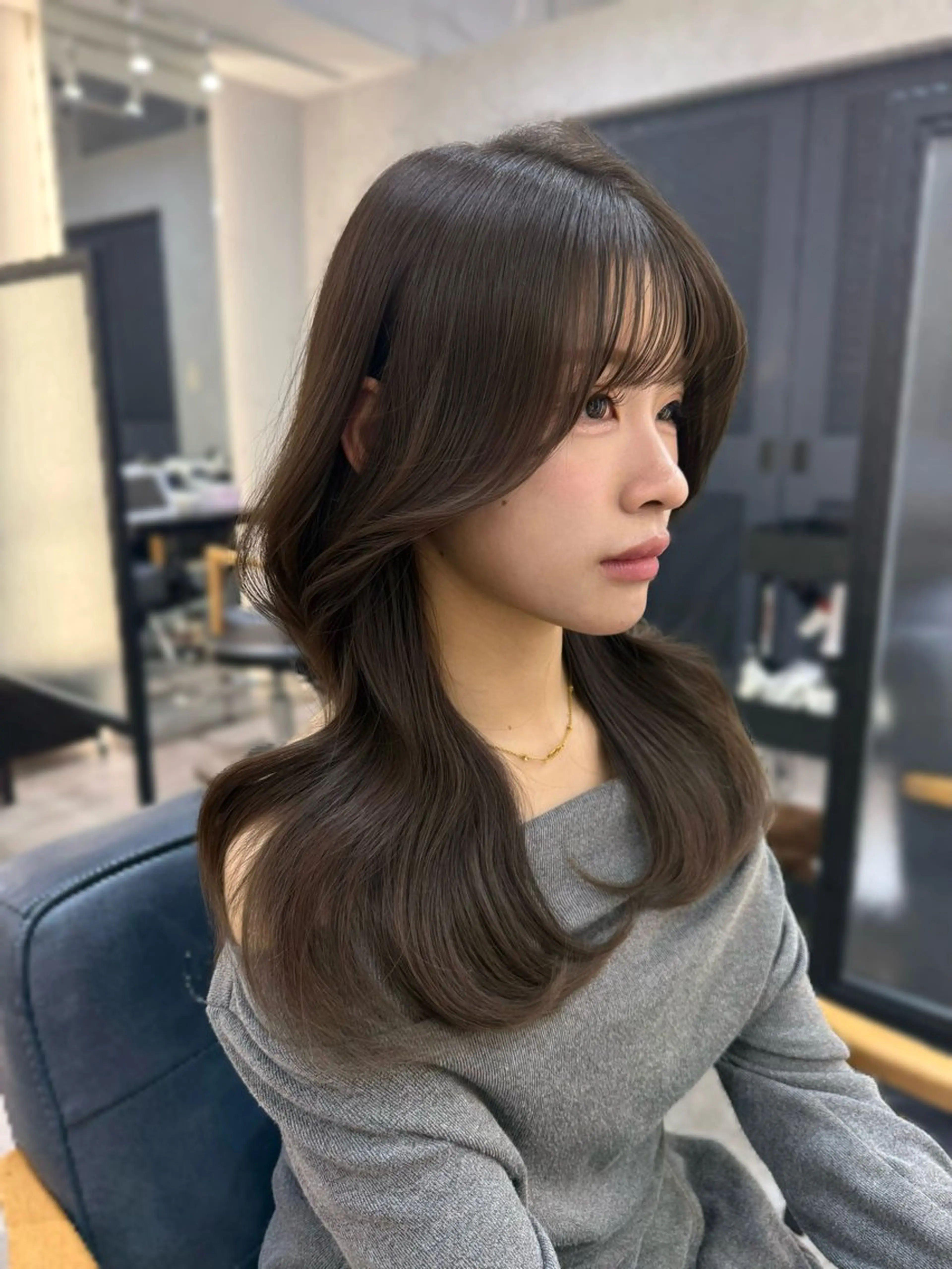 セミロング 顔周りカット レイヤーカット 小顔カット カット 韓国風パーマ/ 菅沼 成郷のヘアスタイル
