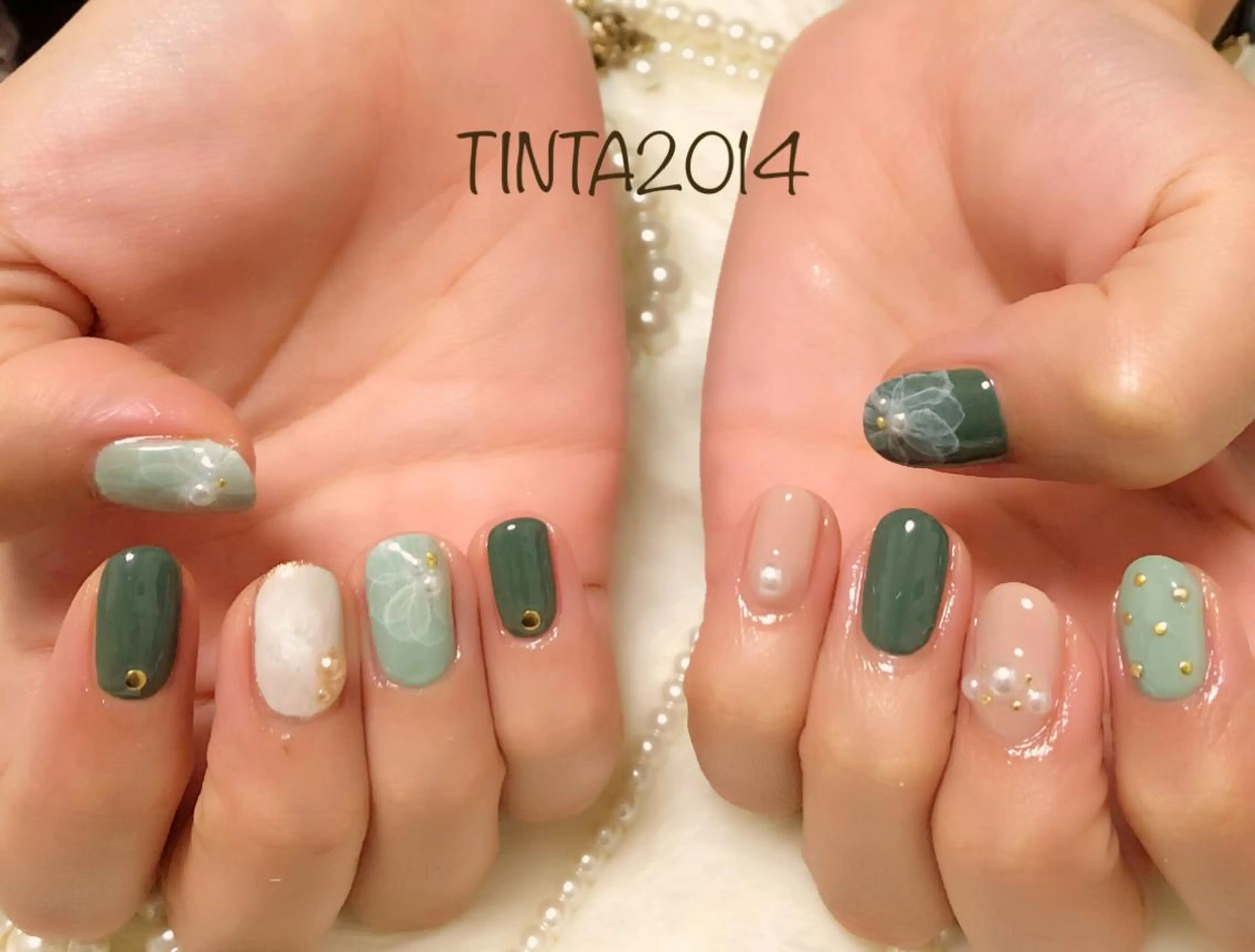 ネイル フラワーネイル グリーン ネイルサロン ティンタ所属・馬場 典子のネイルデザイン