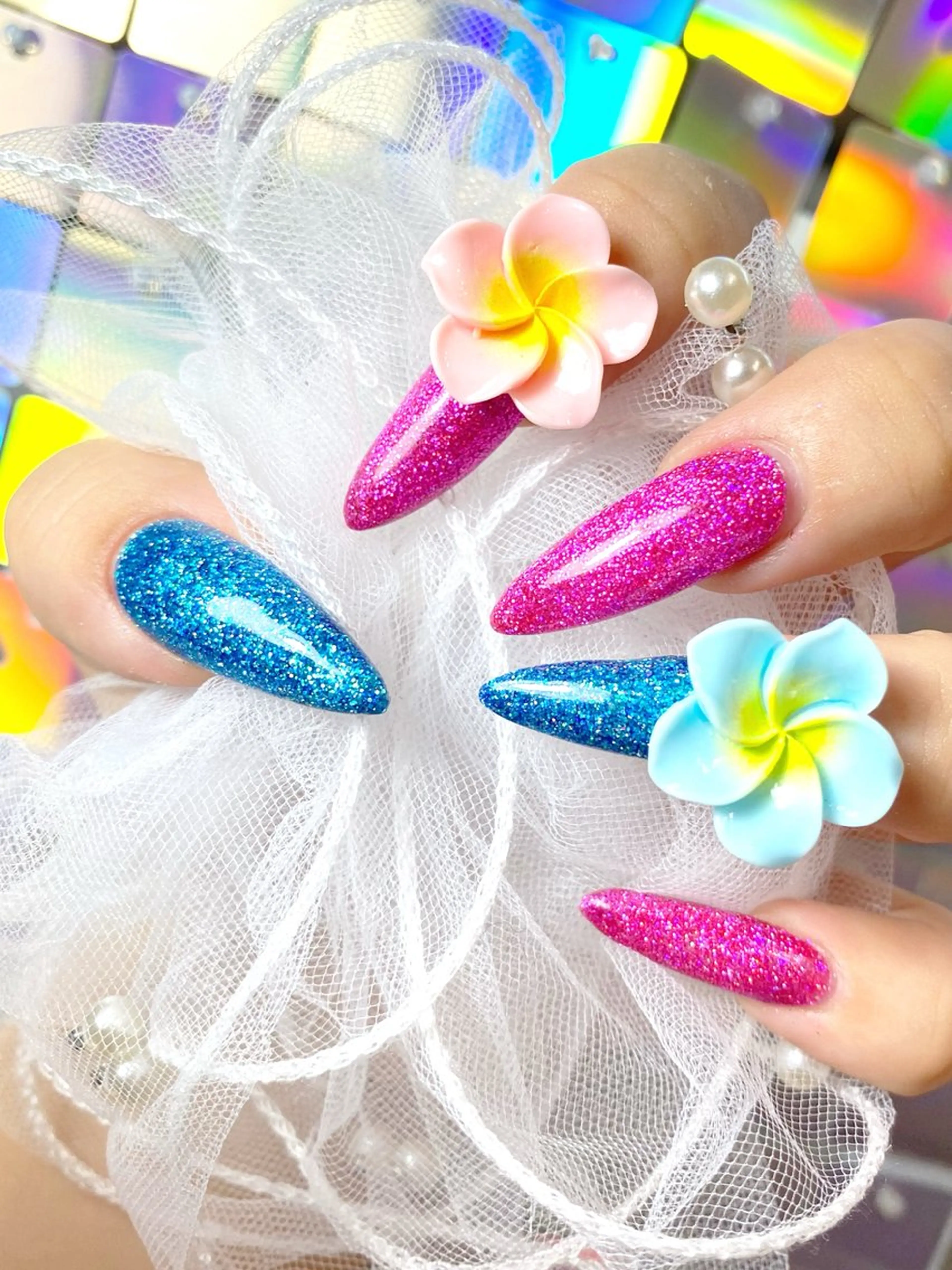 【オフなし‪✕‬】アクリルスカルプ 🌺 ワンカラー/ラメグラ  2つ程度パーツ有料追加OK🫶(＋300円～)の写真
