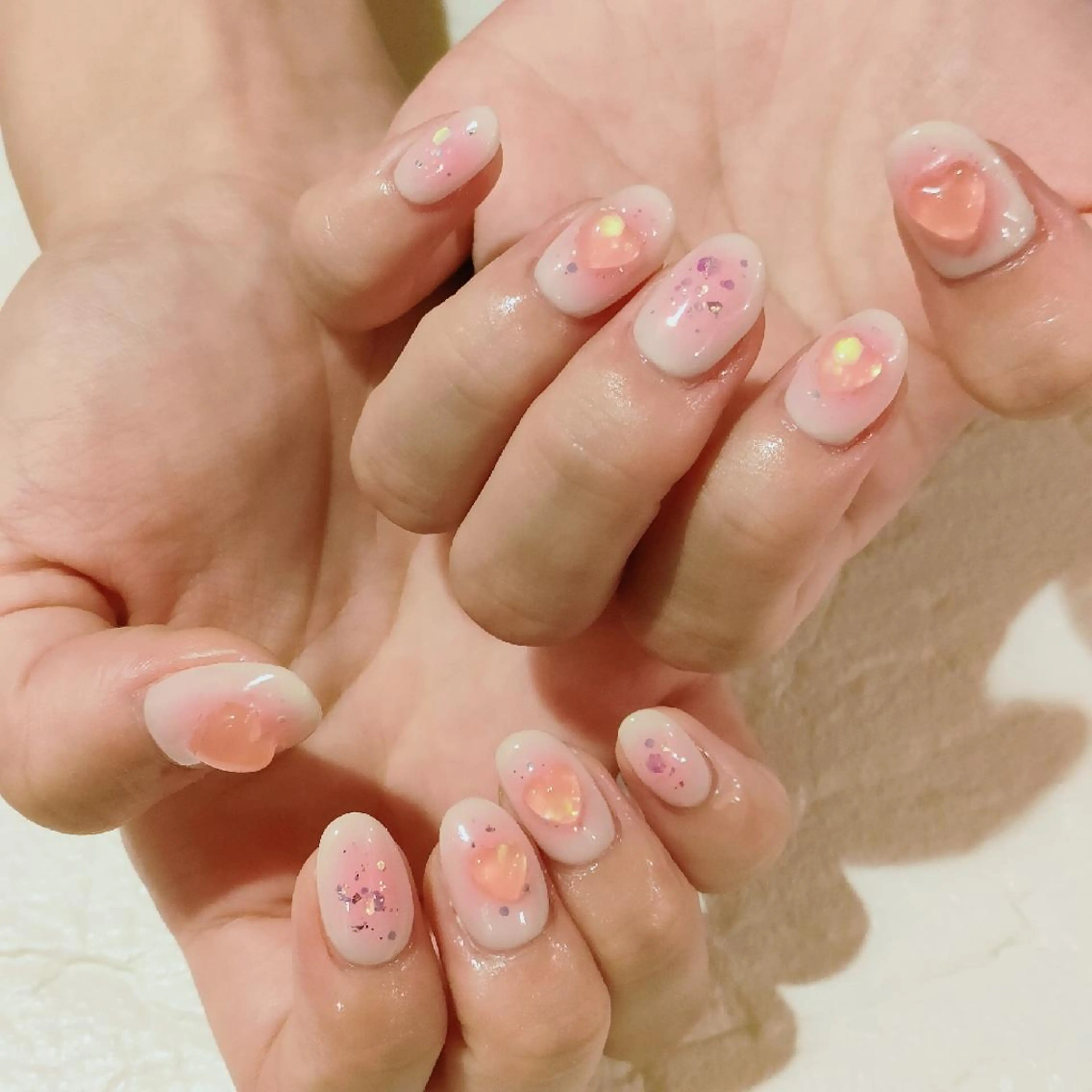ネイル チークネイル ハート 韓国ネイル ぷっくりネイル UVネイル ハンドネイル marusalo nailのネイルデザイン