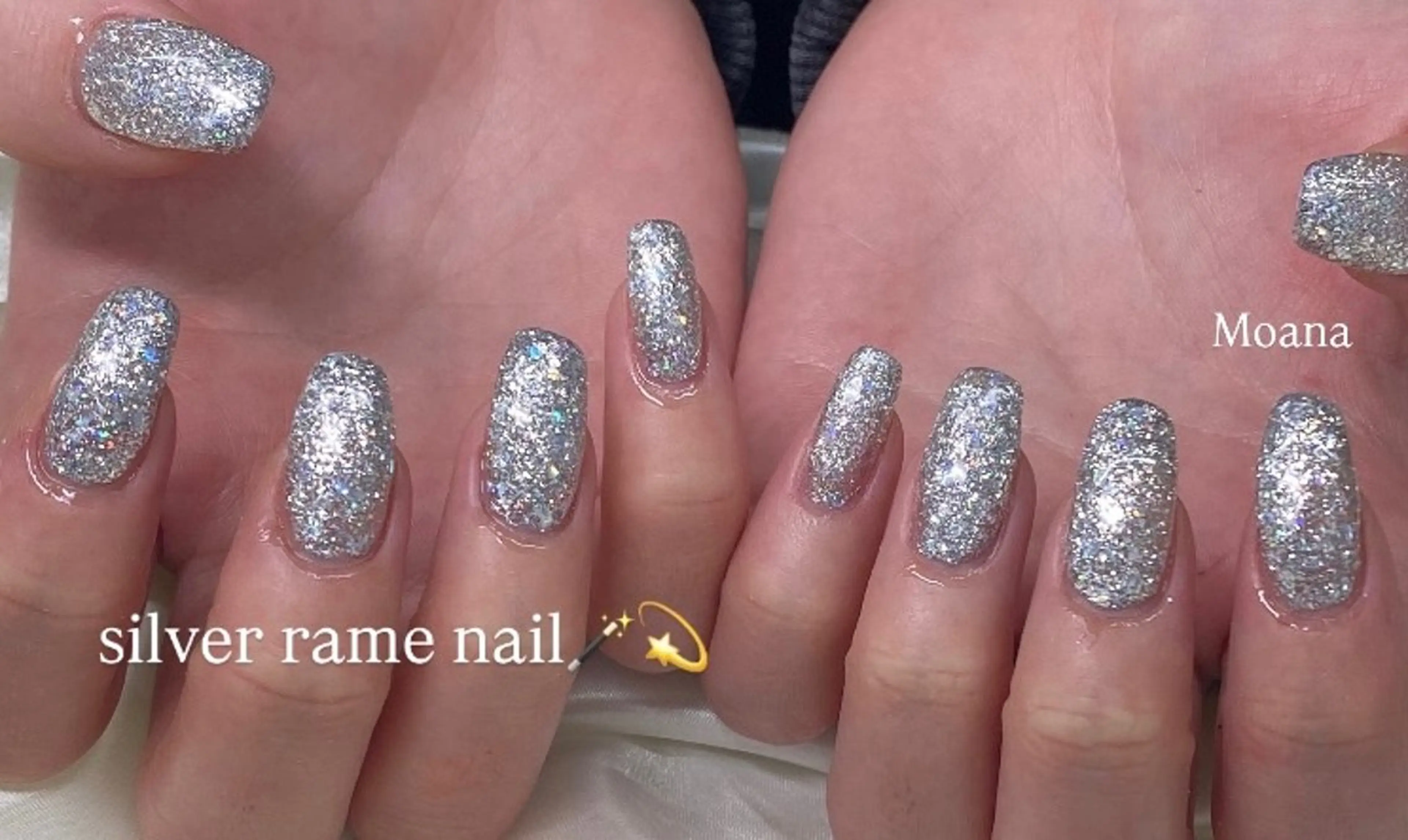 ネイル 韓国ネイル ラメ(グリッター) シルバー 春ネイル ハンドネイル MoanaNail Manamiのネイルデザイン