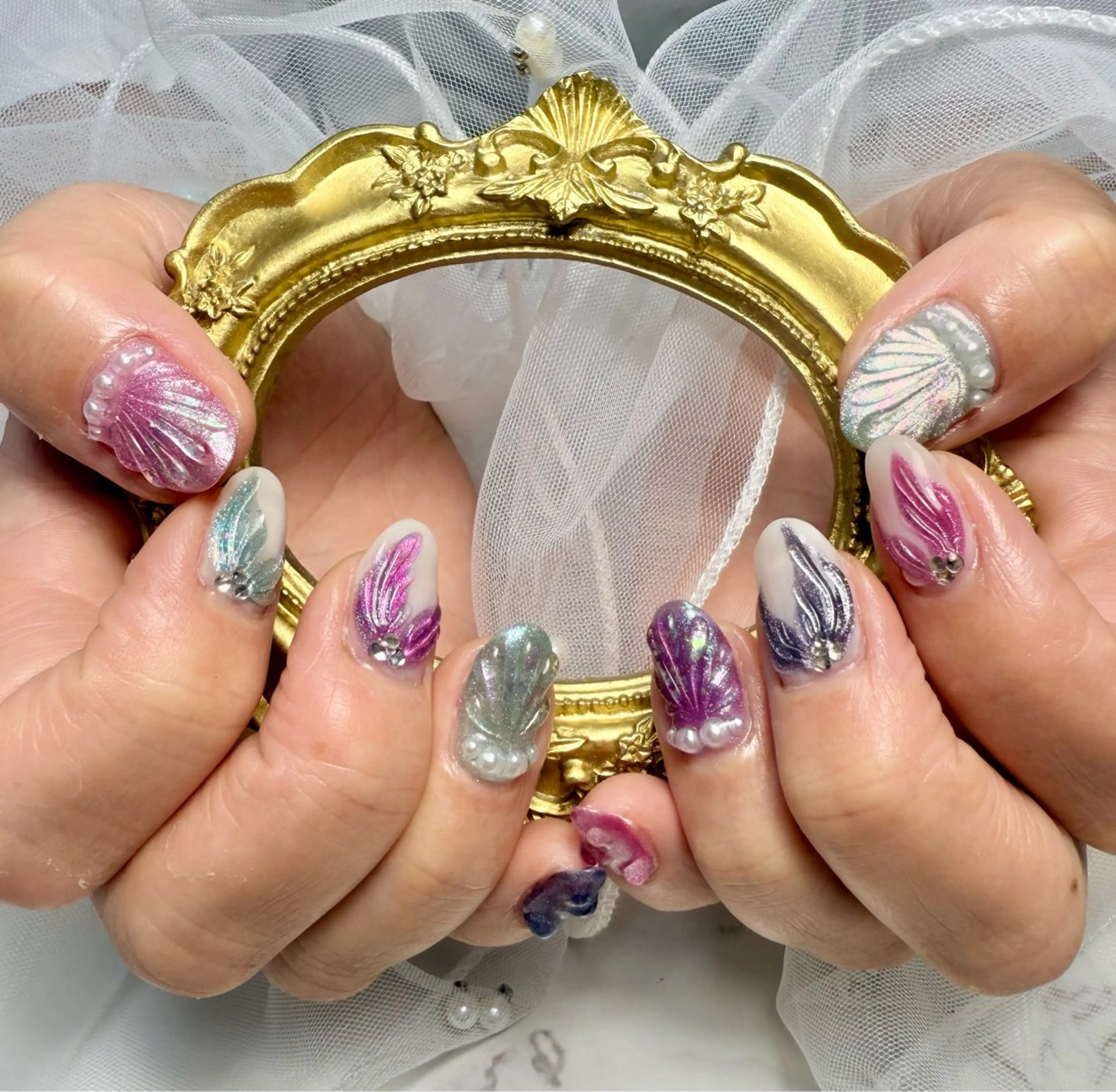 ネイル アートネイル 氷ネイル・うるうるネイル キラキラネイル ラメ(グリッター) マグネットネイル M.N_ nailのネイルデザイン
