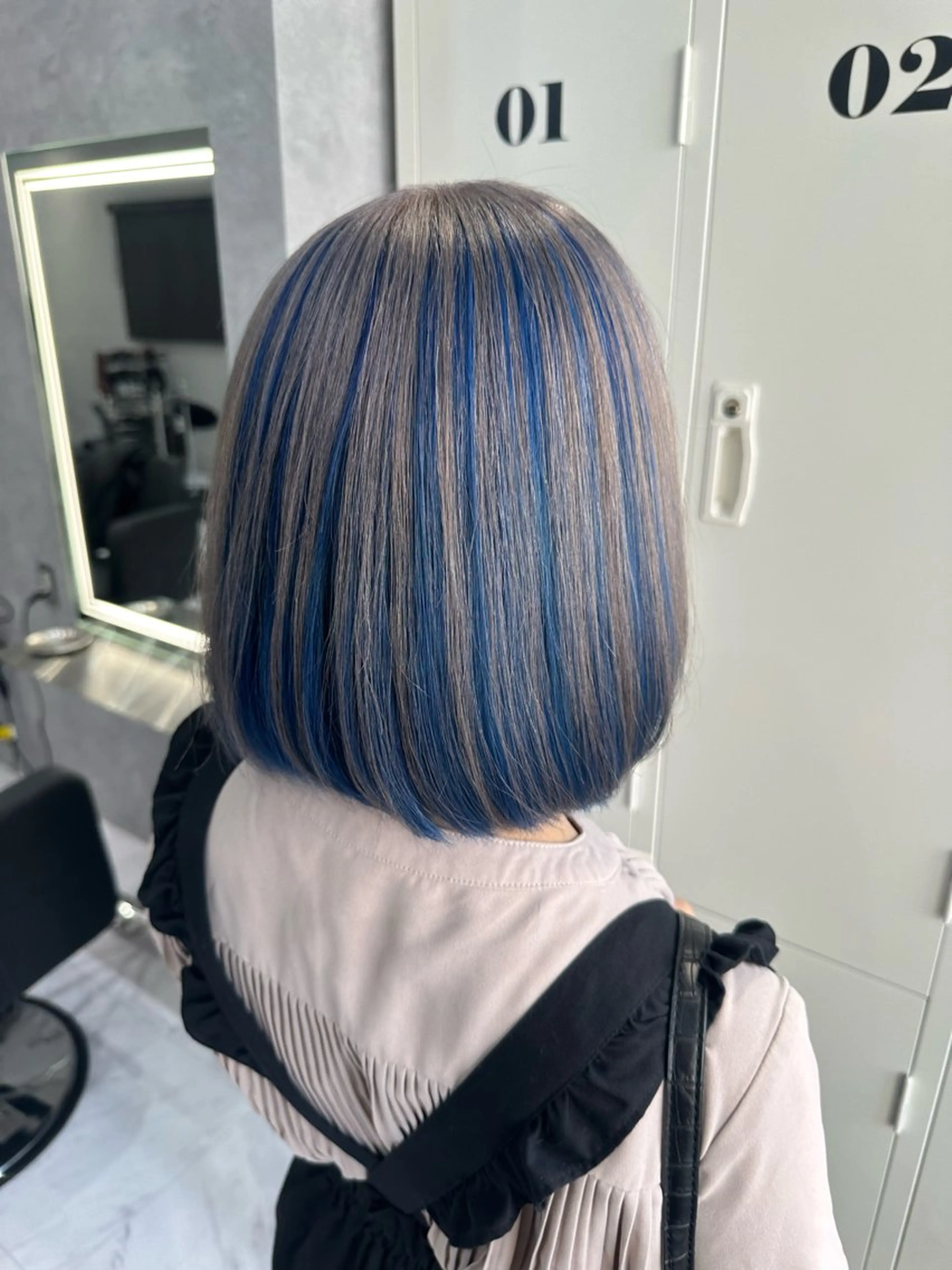 ミディアム カラー ブリーチ ブルーカラー ケアブリーチ ダブルカラー グレージュ ヘアカラー トリートメント 透明感/ブリーチ縮毛 /髪質改善/星野純一のヘアスタイル