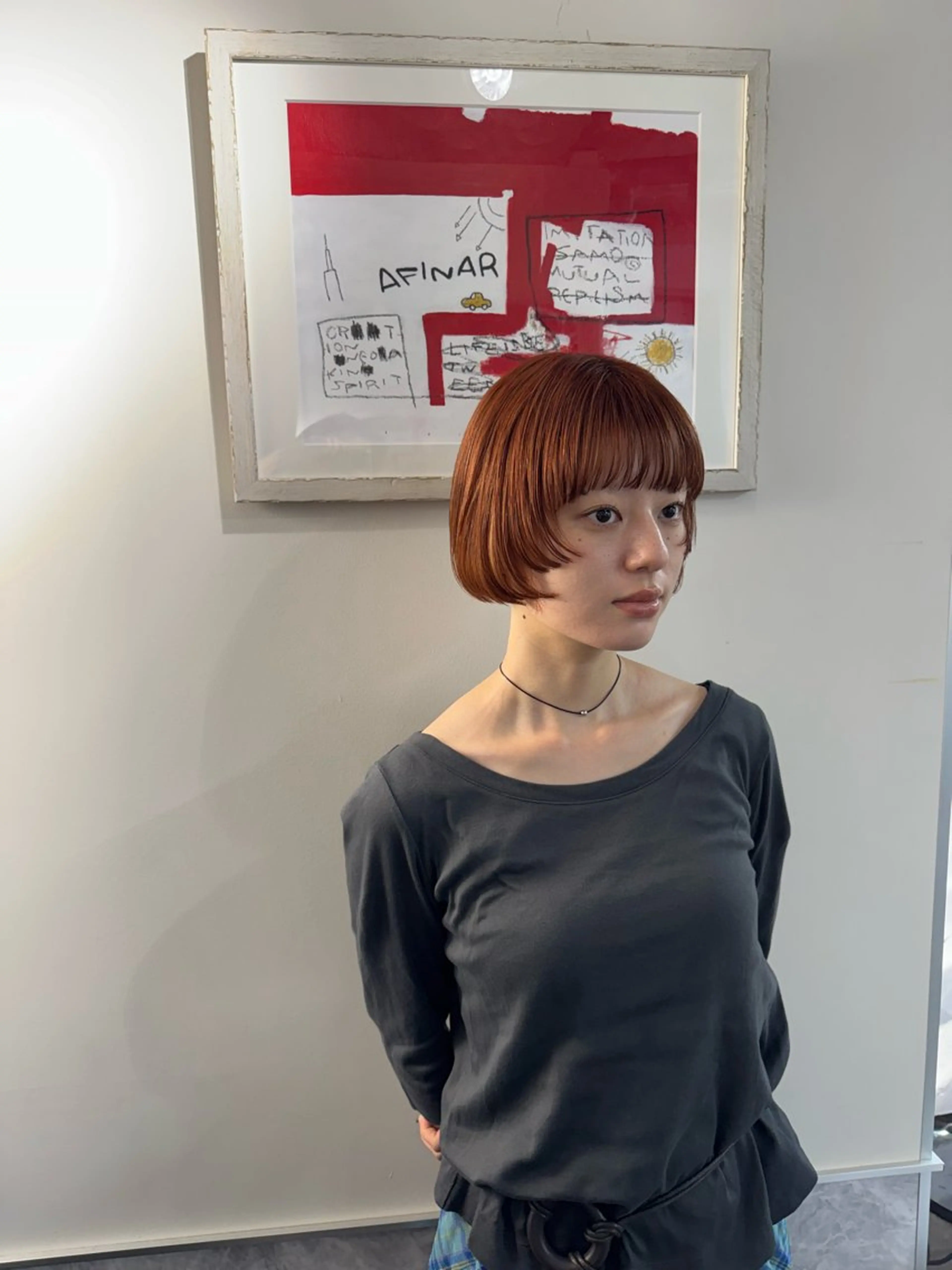 ショート カラー ブリーチ オレンジ ボブ カット ヘアカラー トリートメント ハイトーン/デザイン 新宿🦭戸羽のヘアスタイル
