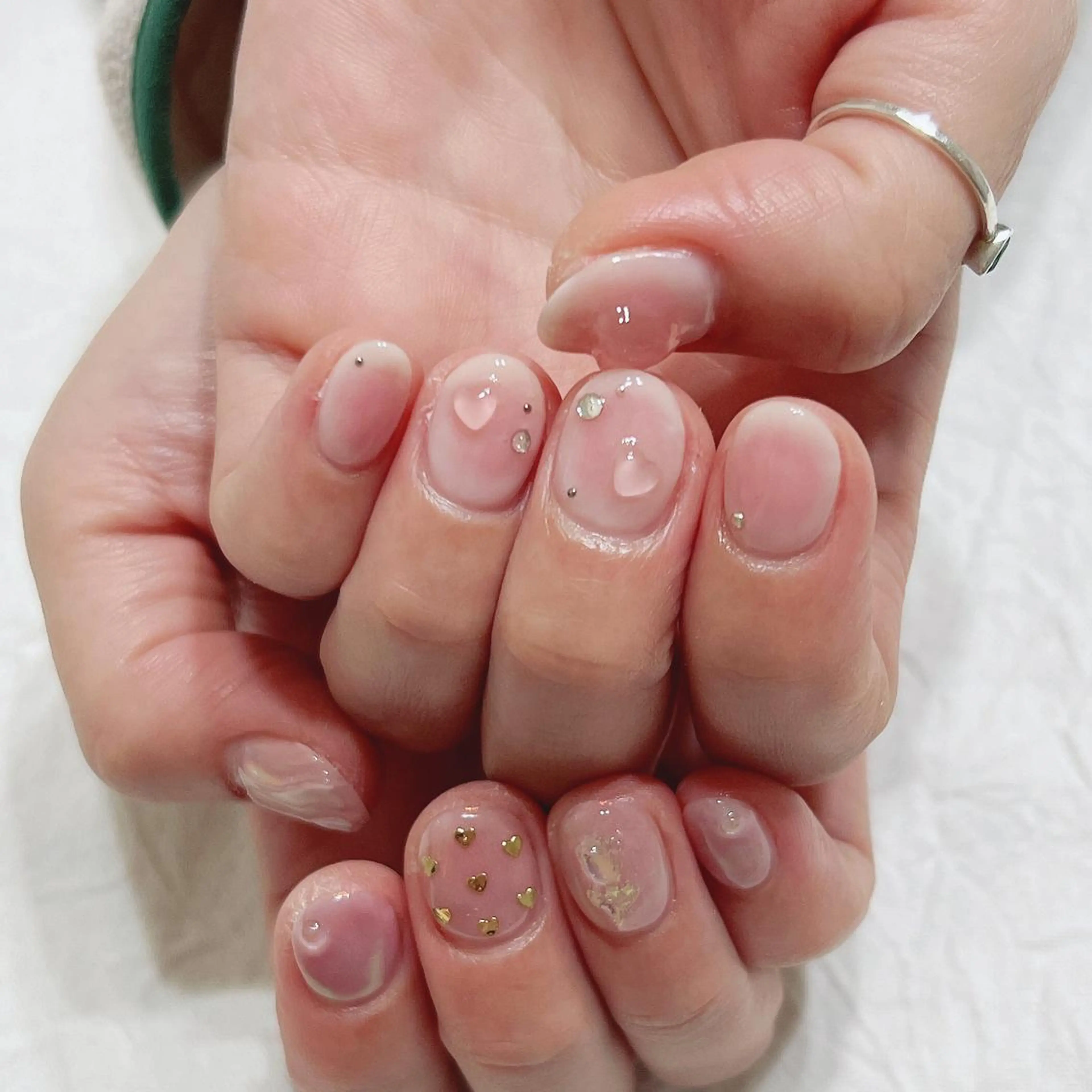 ネイル チークネイル ハート ピンク ハンドネイル peaberry nailのネイルデザイン