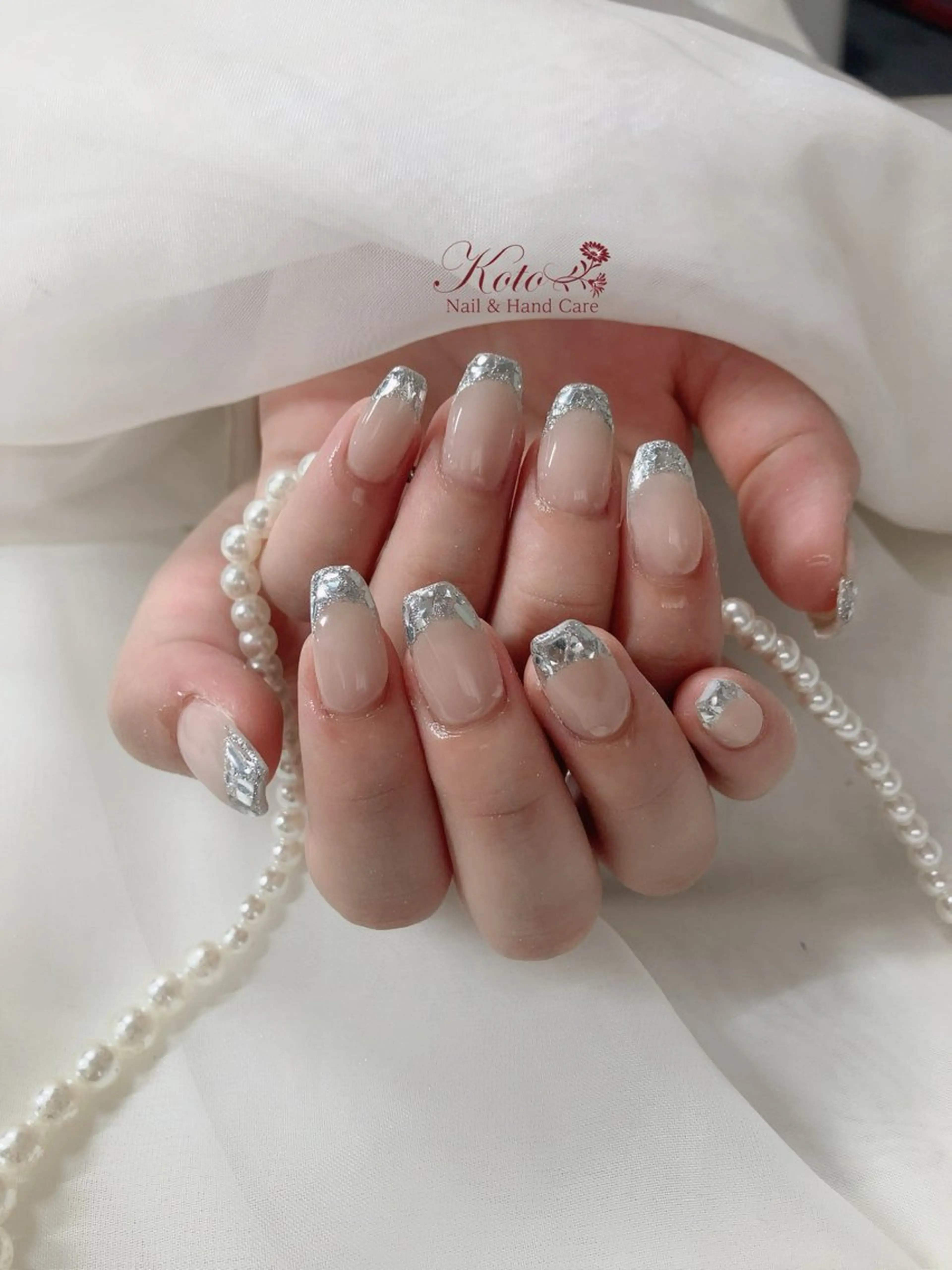 ネイル 長さ出し フレンチネイル ジェルネイル ガラスフレンチ 持ち込み ハンドネイル Nail Salon KOTOのネイルデザイン