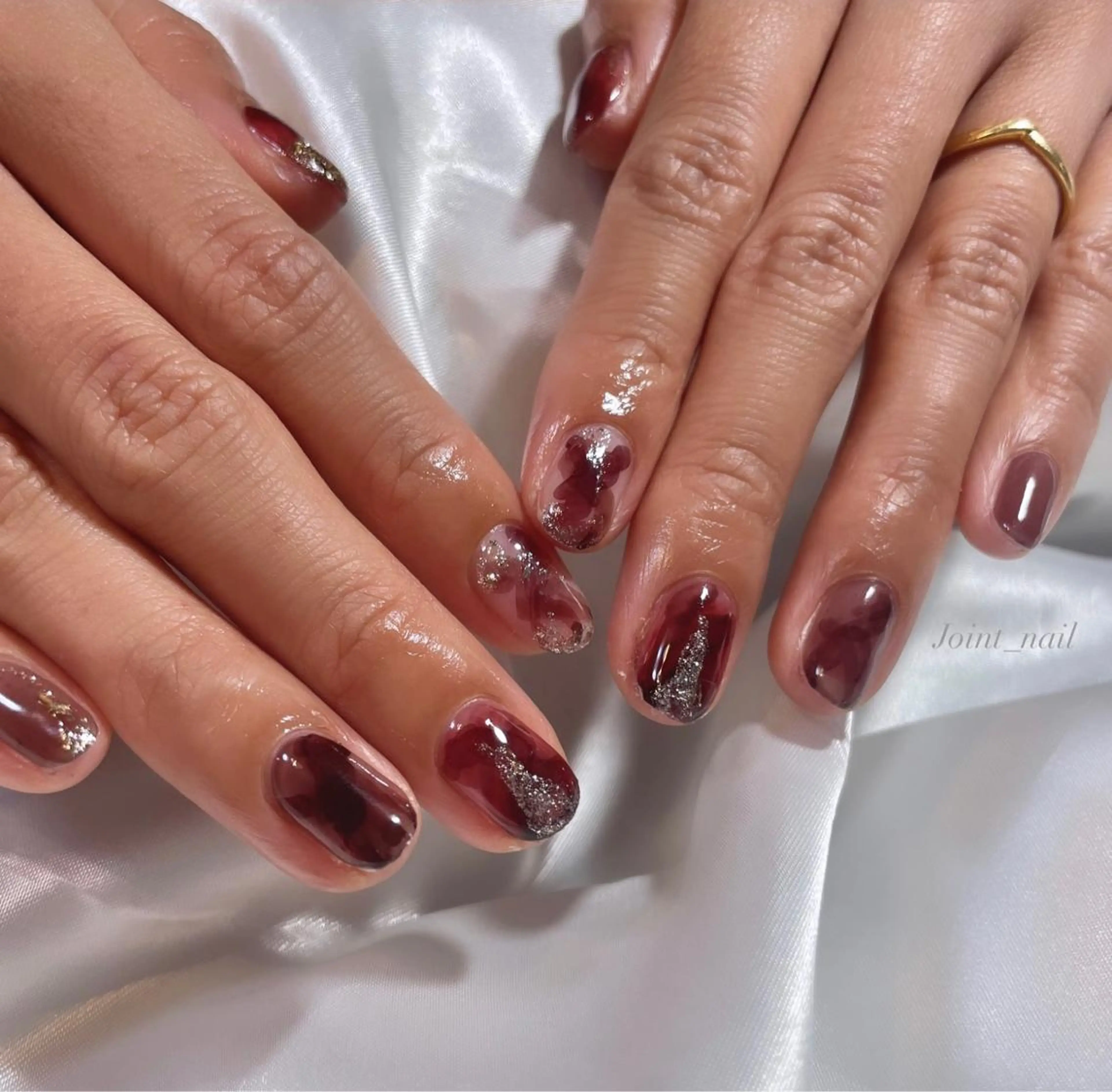 ネイル アートネイル ブラウン ゴールド ハンドネイル Joint_ nailのネイルデザイン