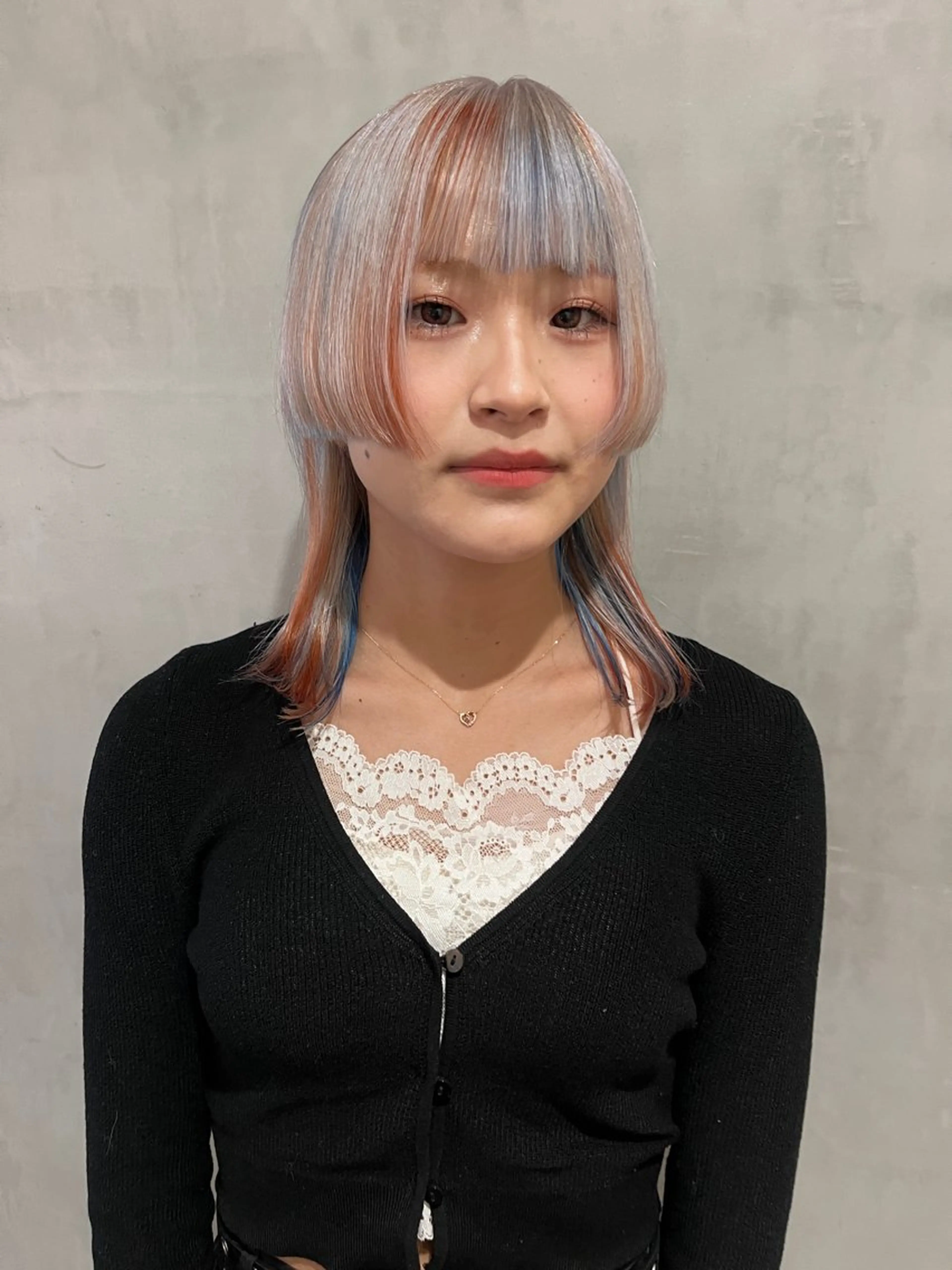 ミディアム カラー ブルーカラー オレンジ 暖色🍒姫カット🎀 オタク特化🎀ゆうなのヘアスタイル