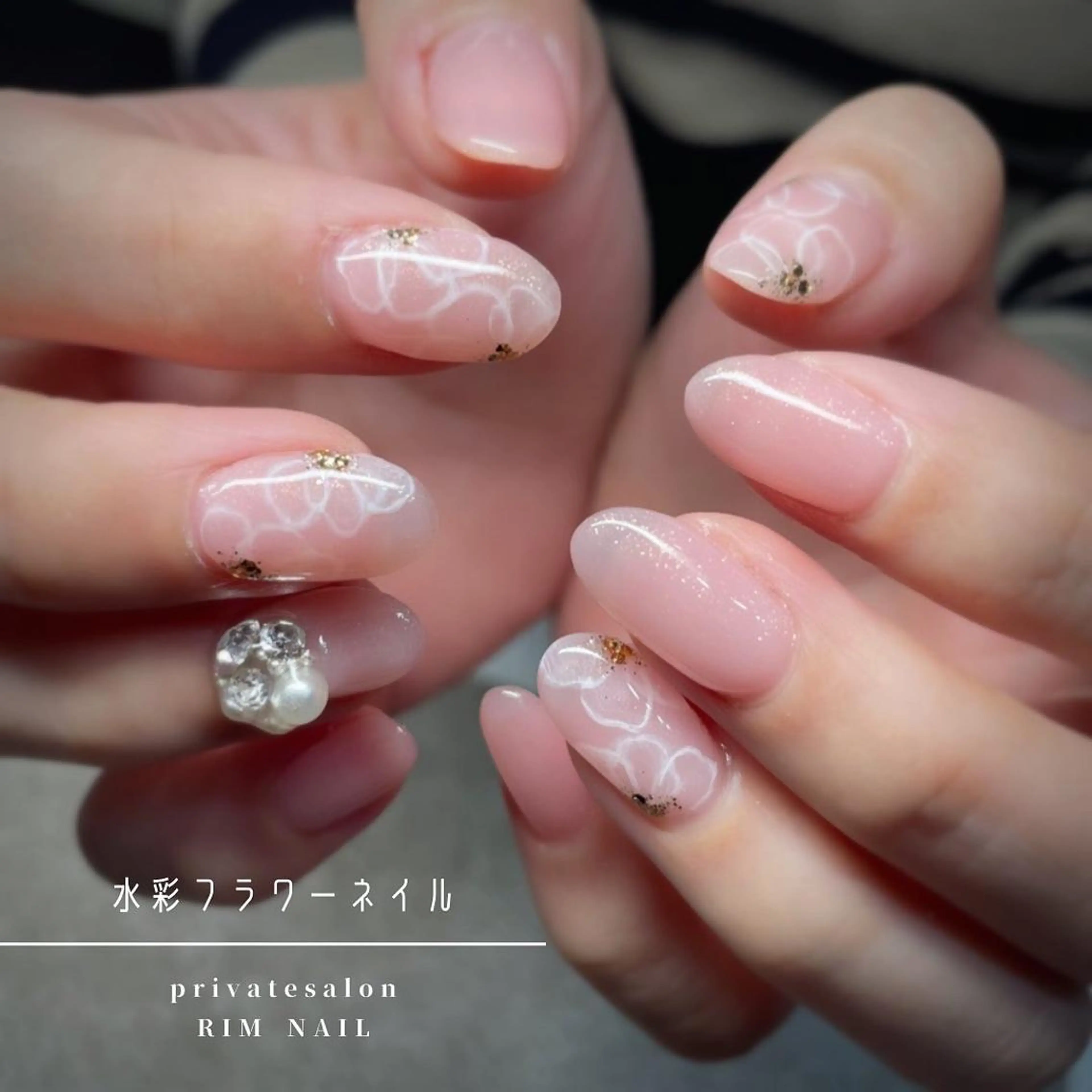 ネイル フラワーネイル ピンク ハンドネイル RIMNAIL リムネイルのネイルデザイン