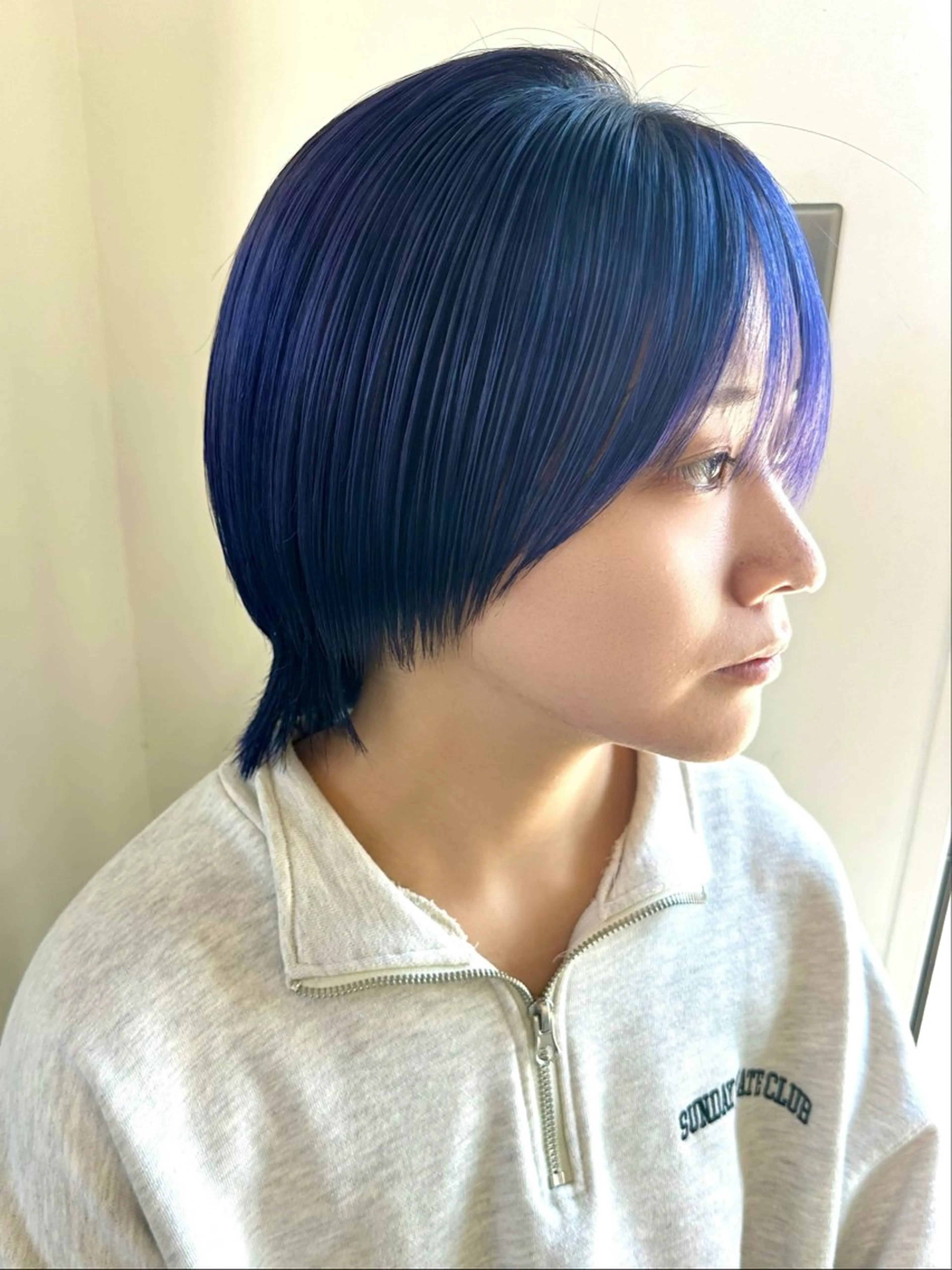 ショート カラー バレイヤージュ ベージュカラー ブリーチ ブルーカラー ダブルカラー 篠崎 佑季のヘアスタイル