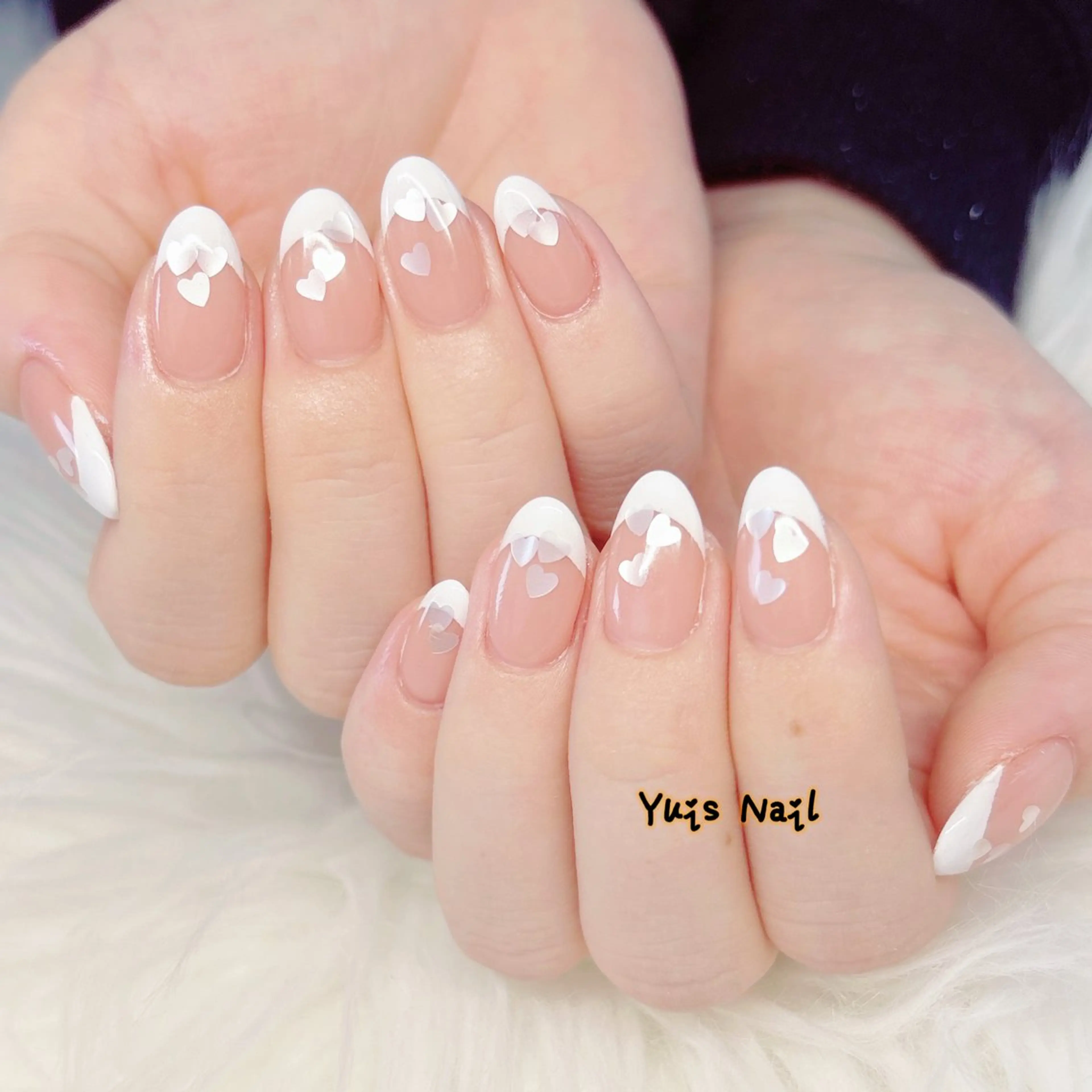 ネイル アートネイル フレンチネイル ハート 持ち込み オフィスネイル ハンドネイル Yuis Nailスカルプ専門のネイルデザイン