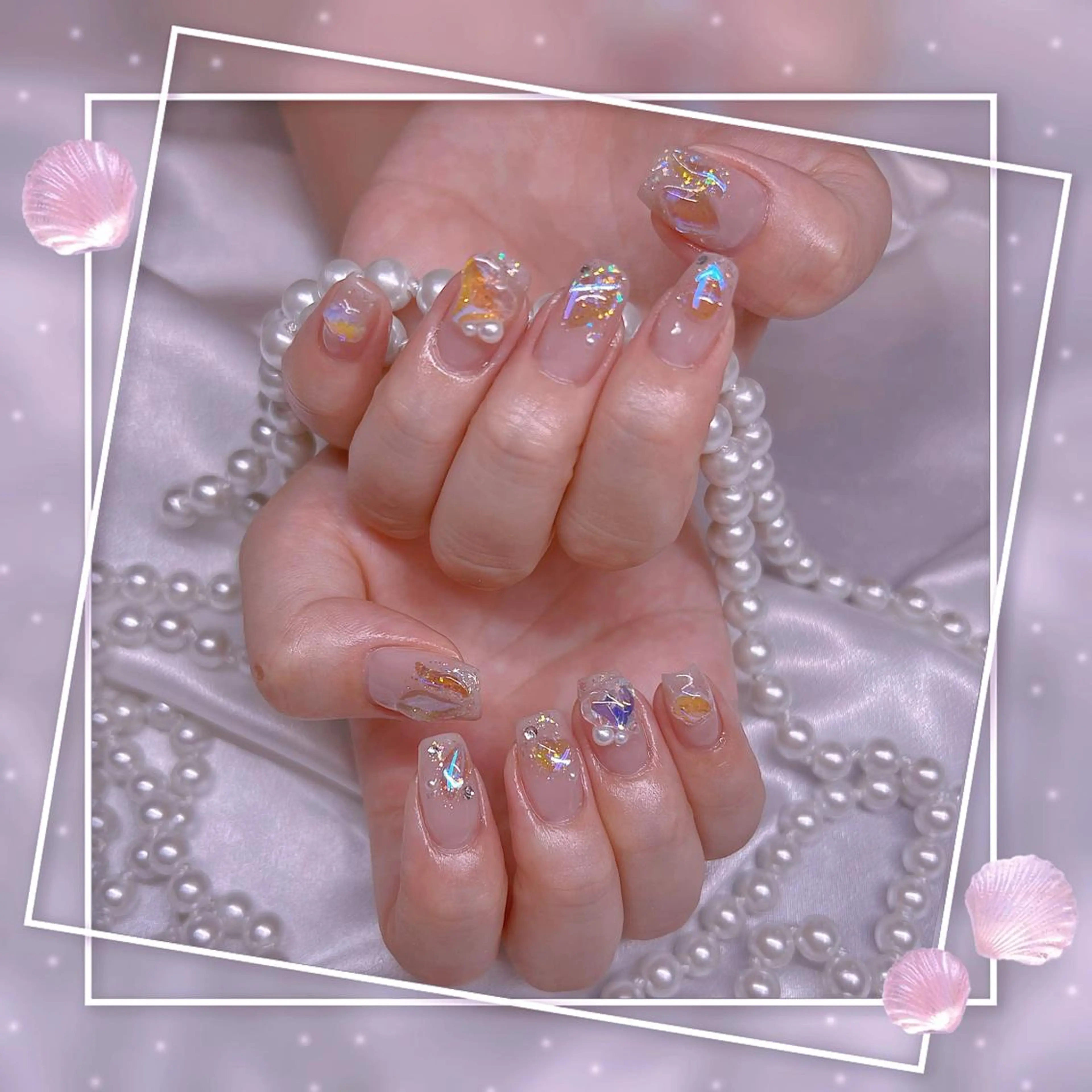 ネイル フレンチネイル キラキラネイル 韓国ネイル マグネットネイル マグネットフレンチ ハンドネイル Chill Nailsalonのネイルデザイン
