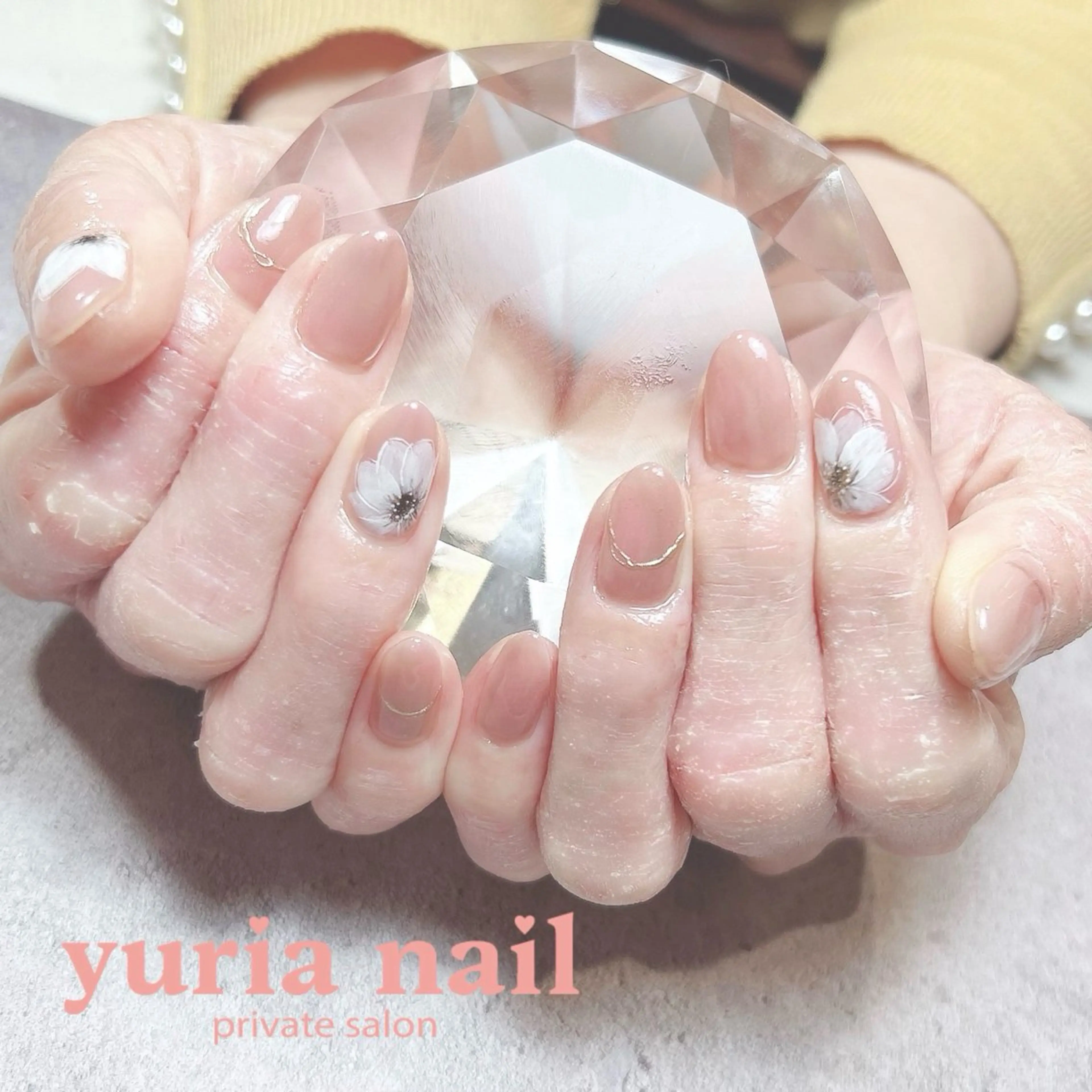 ネイル フラワーネイル ジェルネイル ニュアンスネイル ピンク 春ネイル ハンドネイル 小林 ゆりあのネイルデザイン