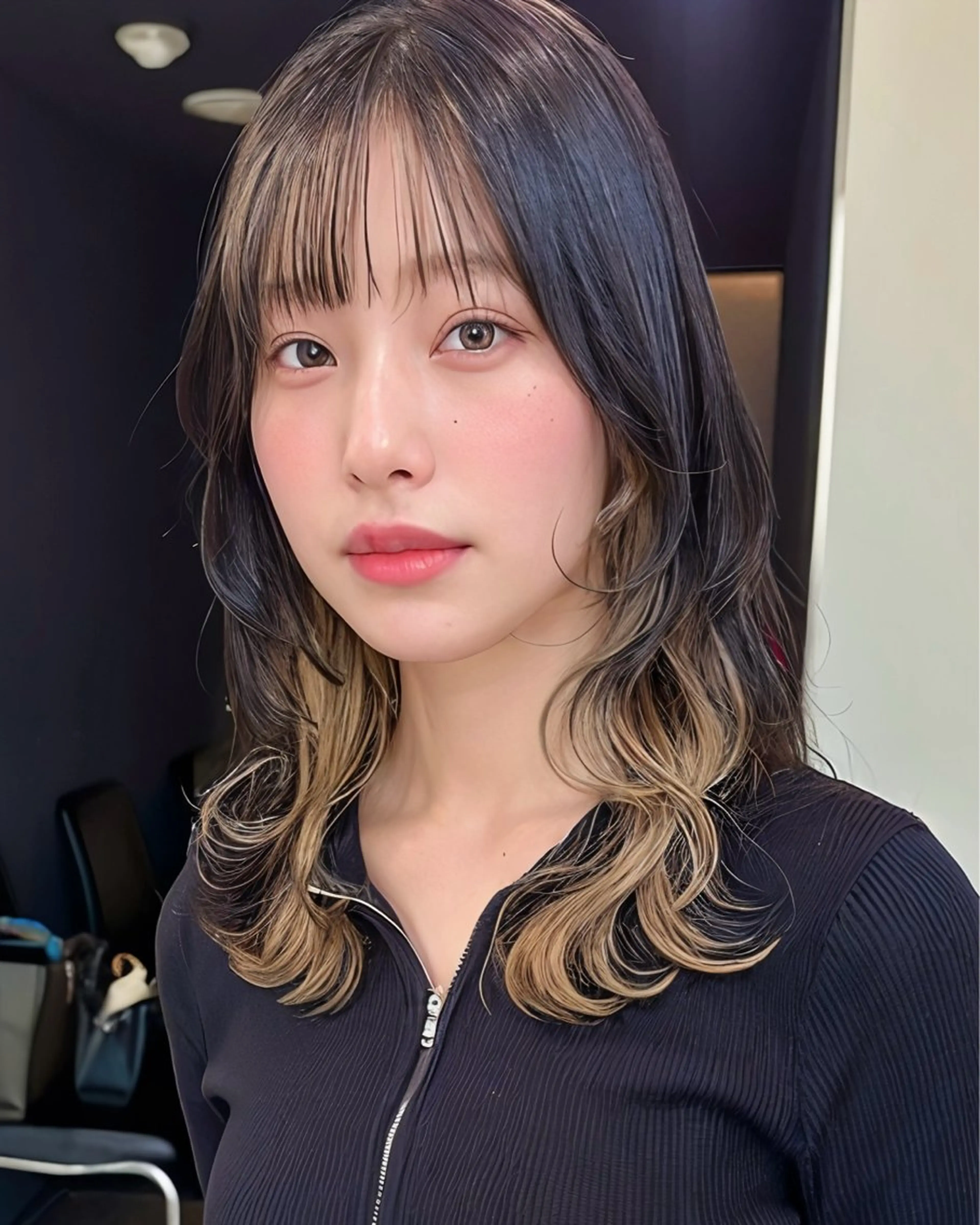 ミディアム カラー ベージュカラー デザインカラー インナーカラー 顔まわりレイヤー レイヤーカット カット ヘアカラー トリートメント インナーカラー/レイ ヤーカット♡/マキシのヘアスタイル