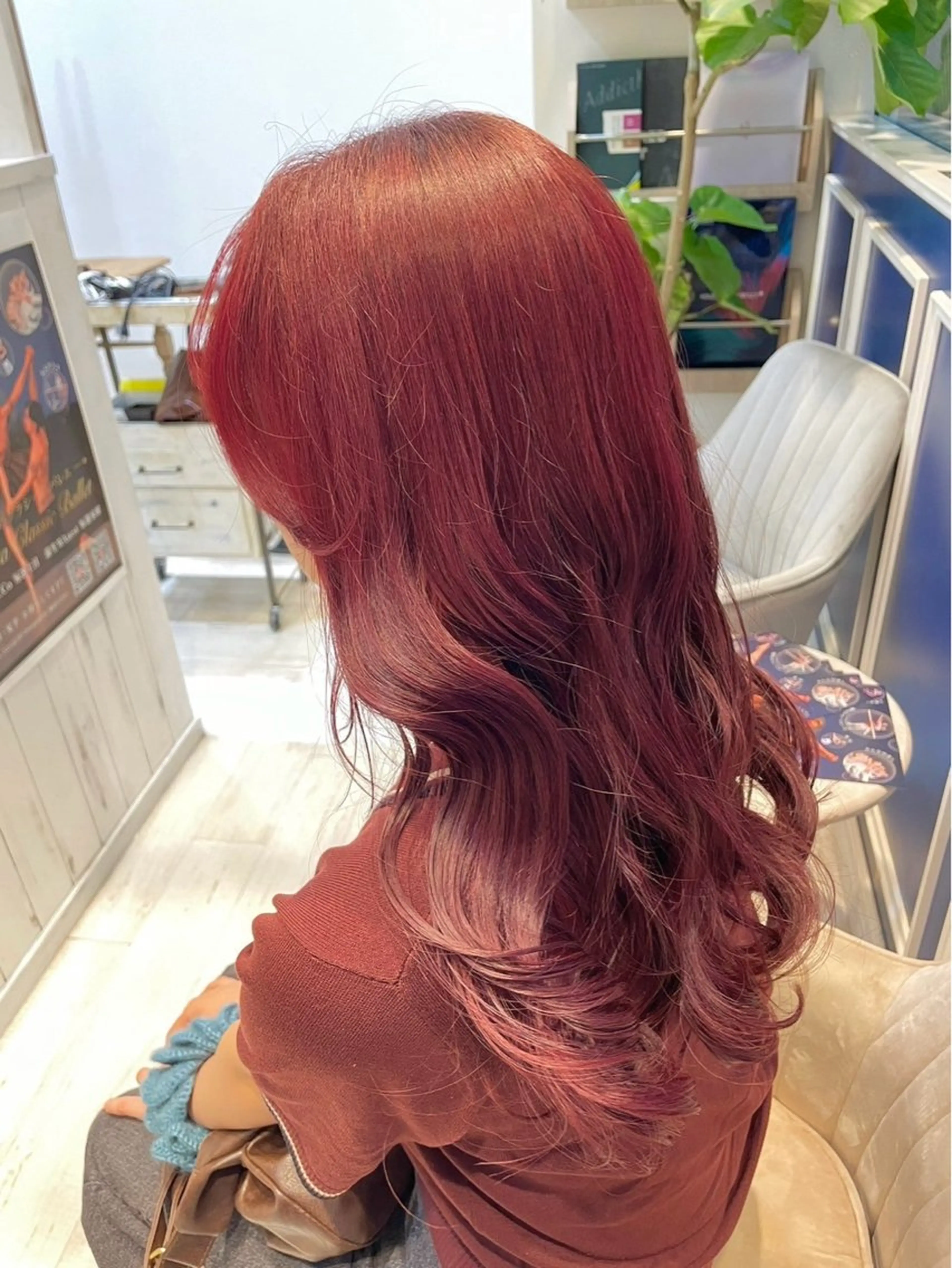 ロング カラー ブリーチ ブリーチなしカラー レッドカラー 吉田 新平のヘアスタイル