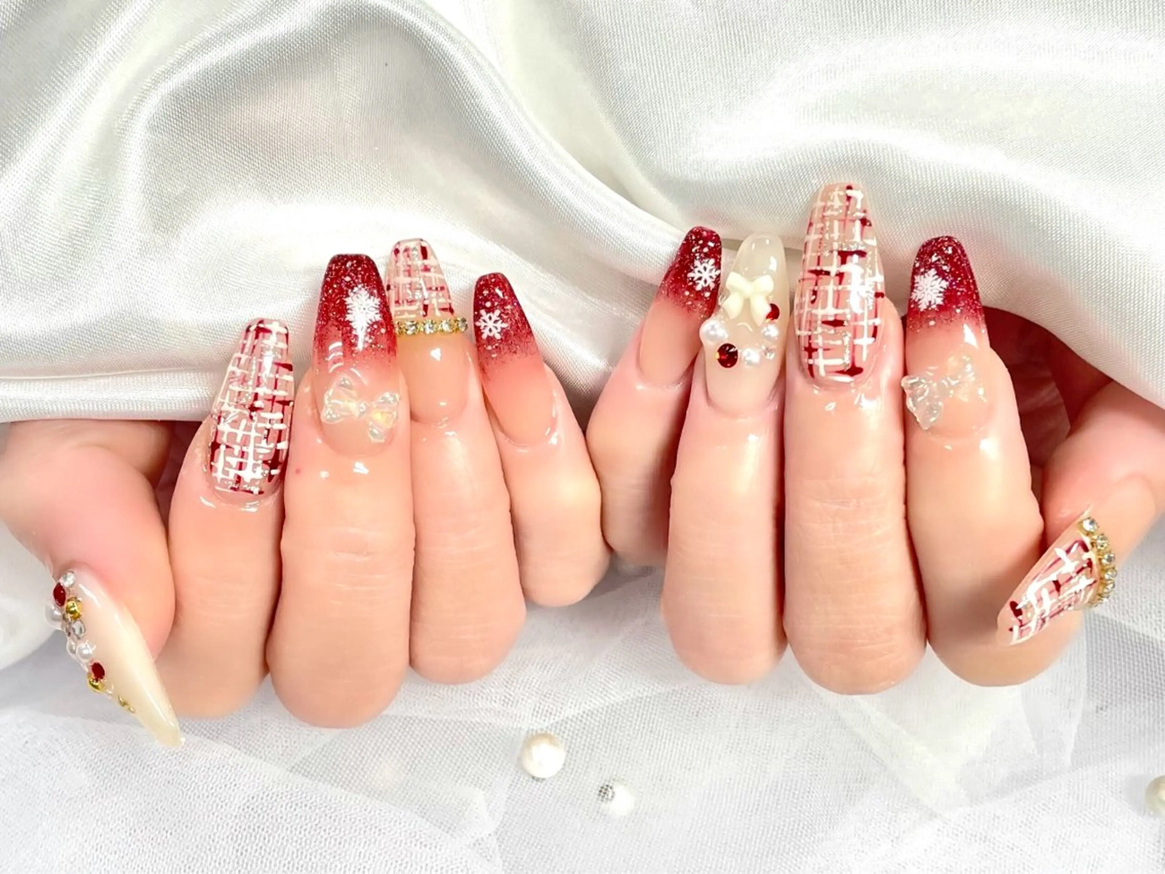 ネイル アートネイル 持ち込み スカルプネイル ツイードネイル 冬ネイル ハンドネイル Nail Neige🐈🌙のネイルデザイン