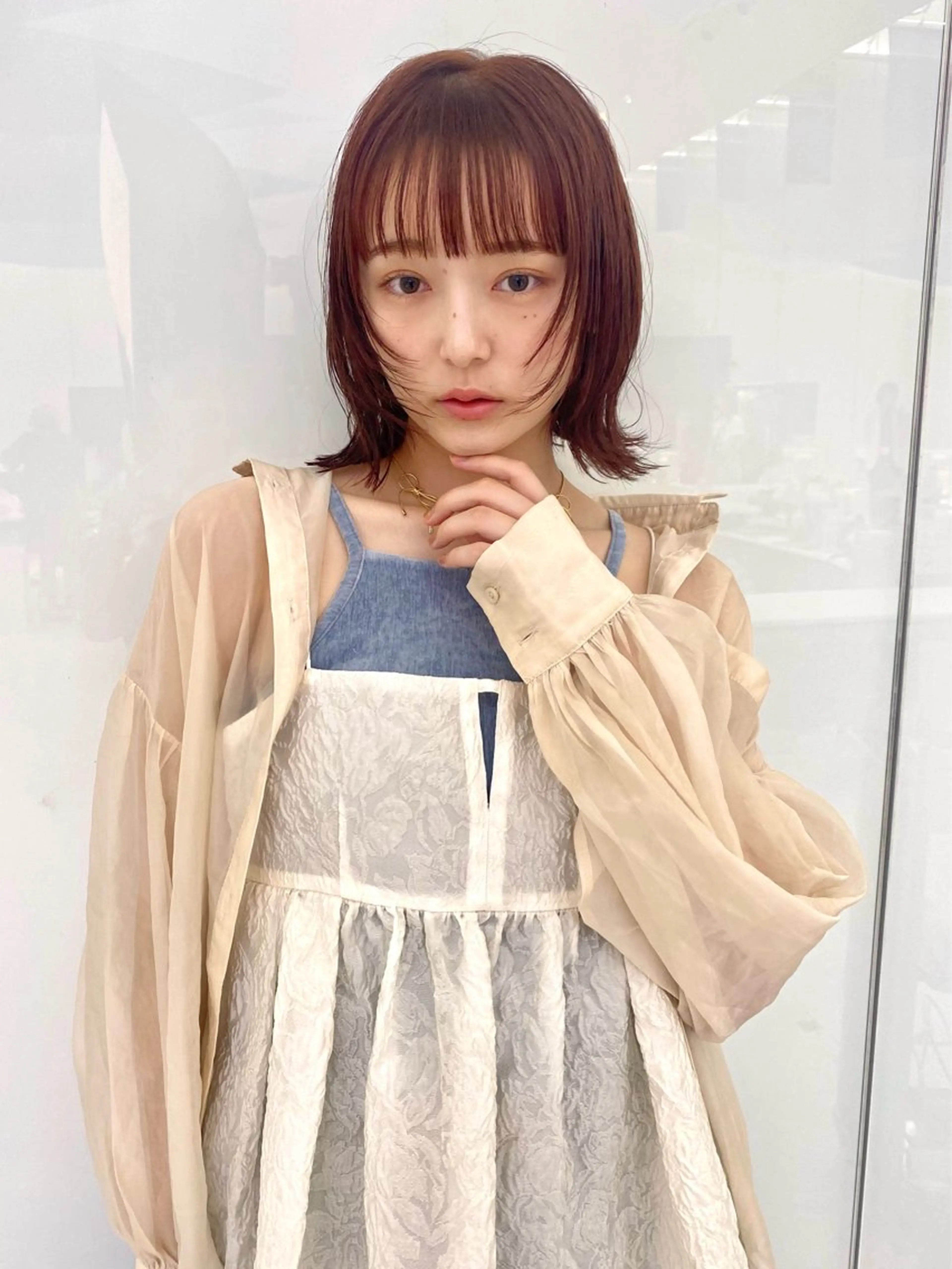 ショート カラー オレンジ ピンクカラー 顔まわりレイヤー 顔周りカット レイヤーカット Kureha/ネイル レイヤー/酸性縮毛のヘアスタイル