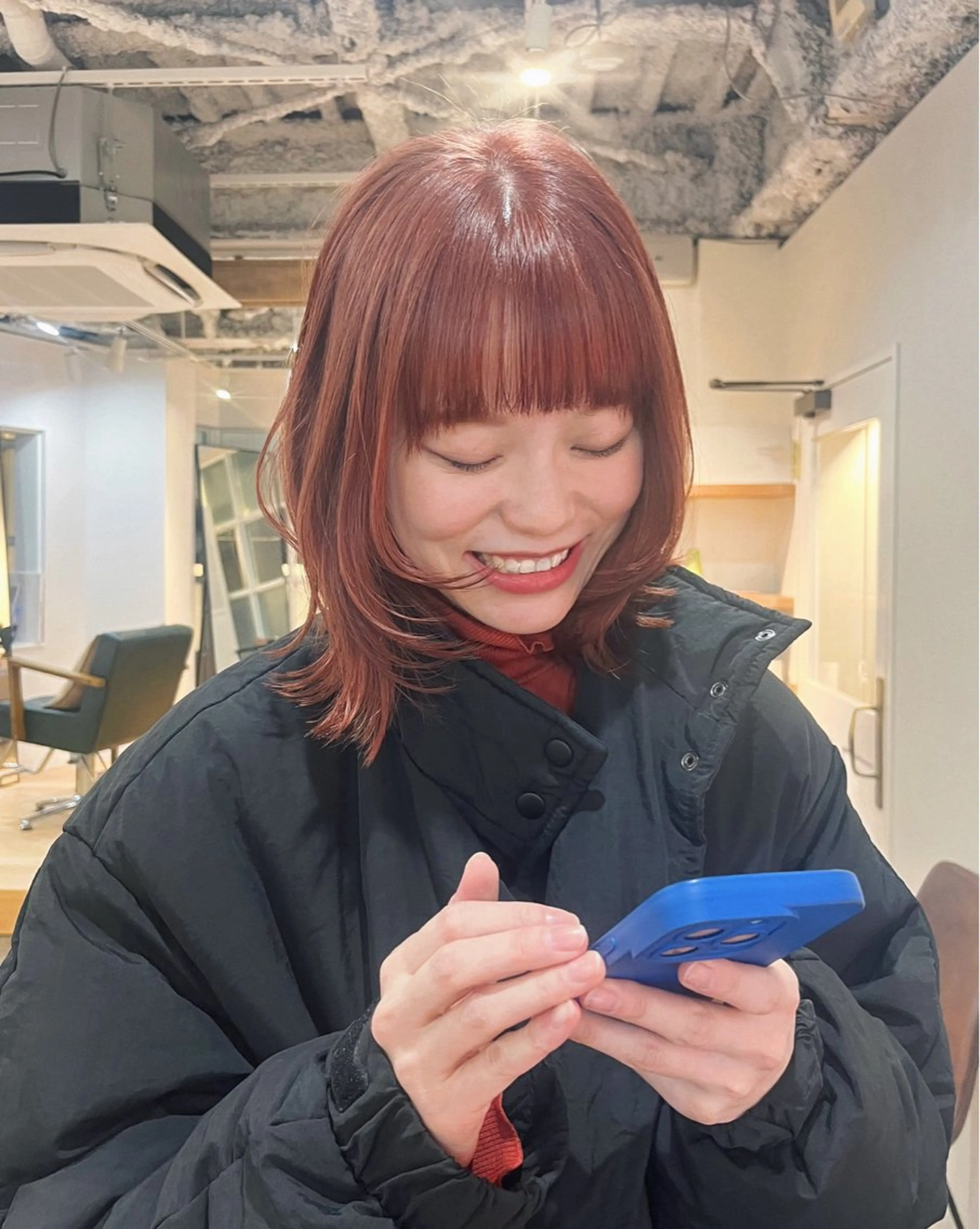 ミディアム レイヤーカット カット ヘアカラー 義本 風佳のヘアスタイル