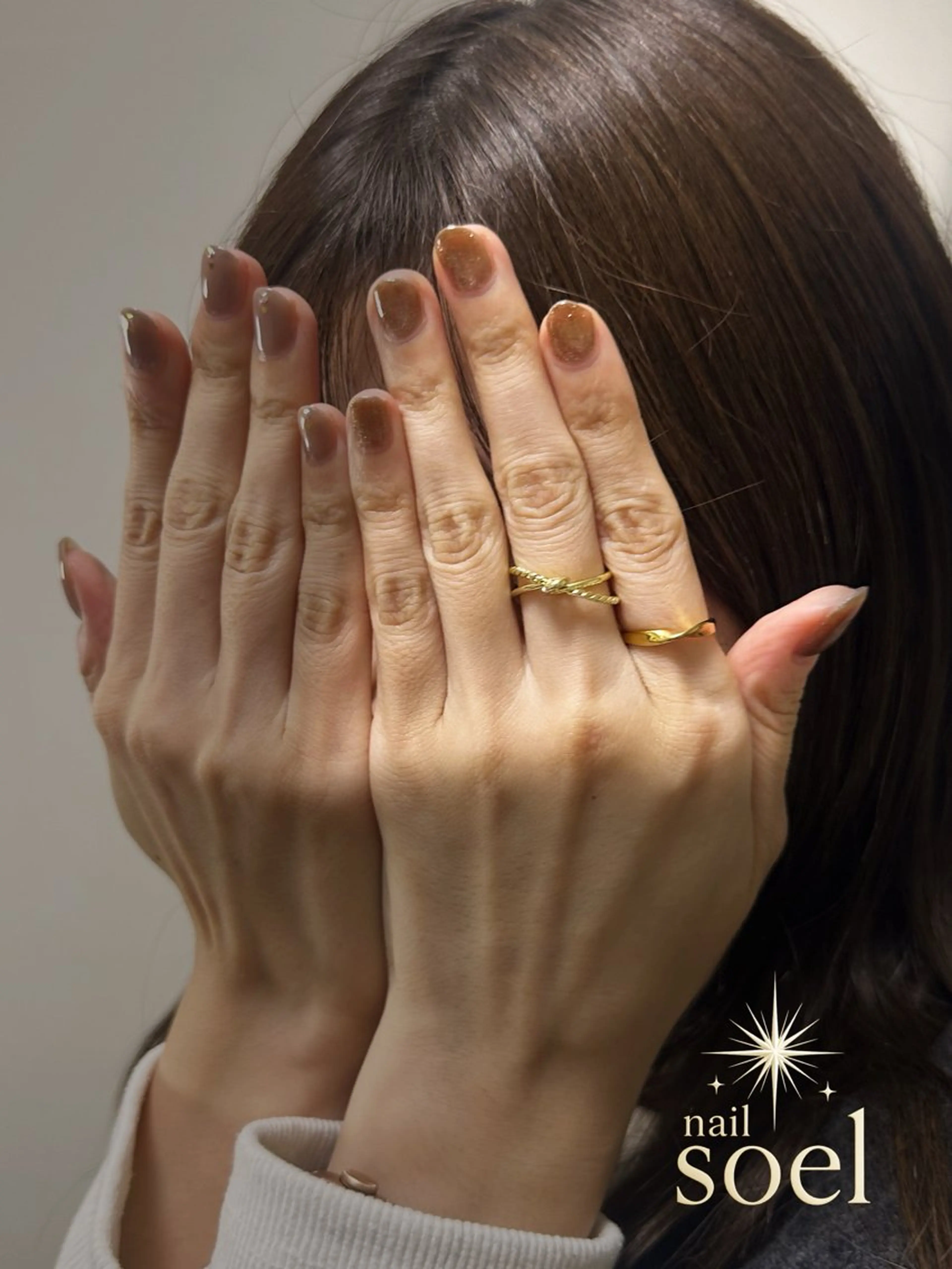 ネイル ブラウン ゴールド ハート pre open中｜ nail Soelのネイルデザイン