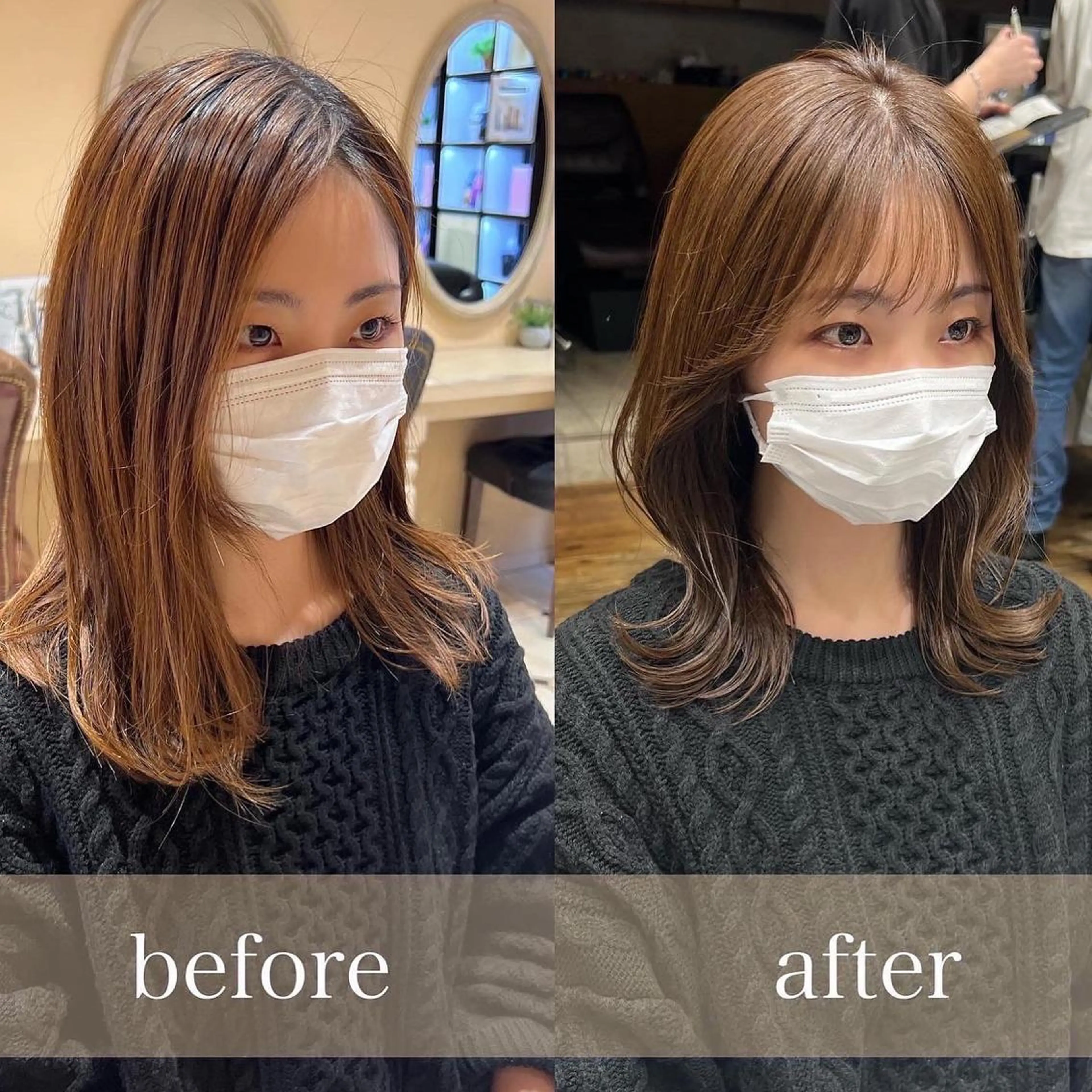 ミディアム くびれヘア 髪質改善 縮毛矯正 カット ヘアカラー トリートメント 🧡くびれヘア/前髪 顔周り🧡久原結衣のヘアスタイル