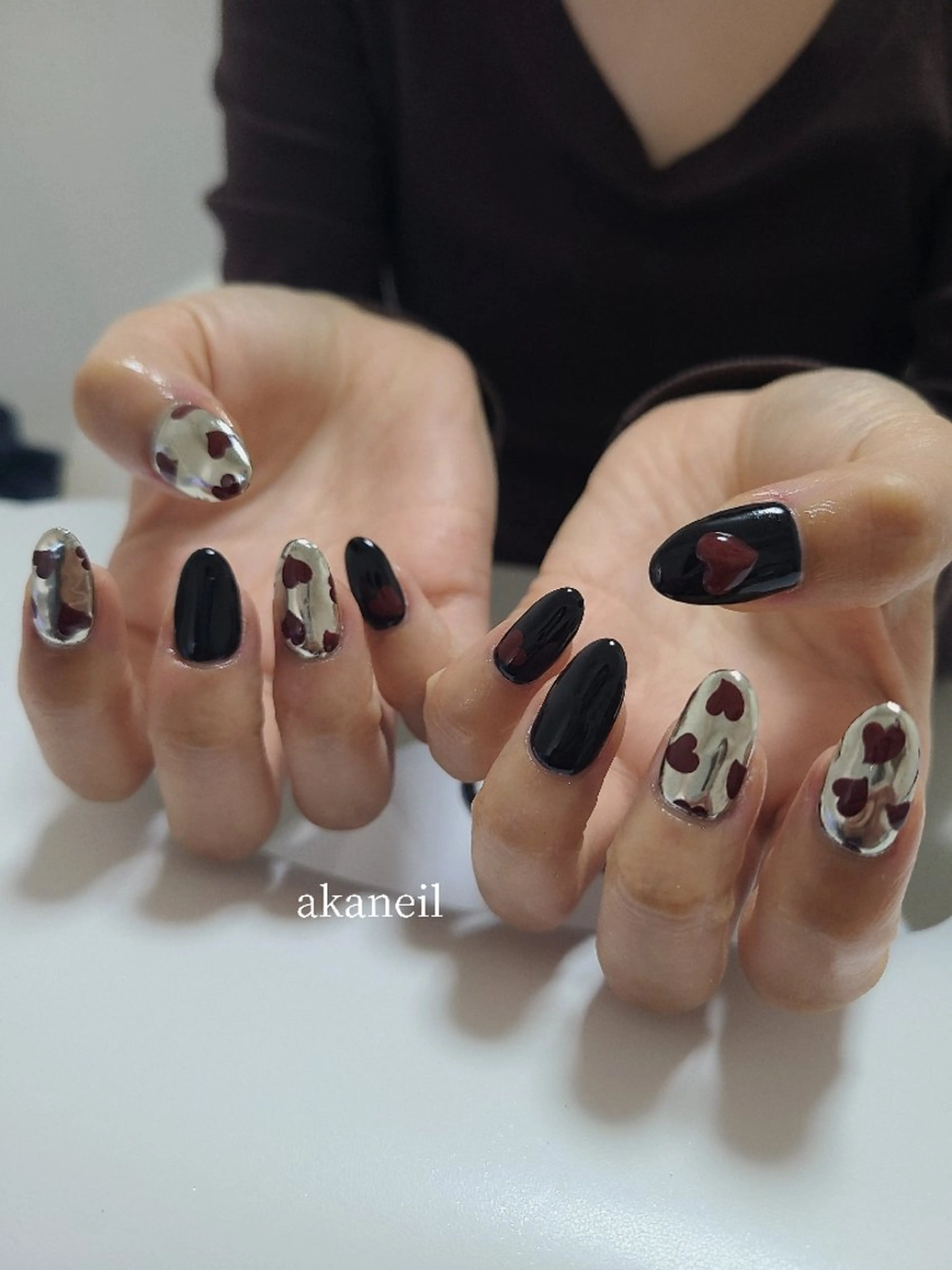 ネイル ハート ミラーネイル 持ち込み ハンドネイル 【akaneils】 アカネのネイルデザイン