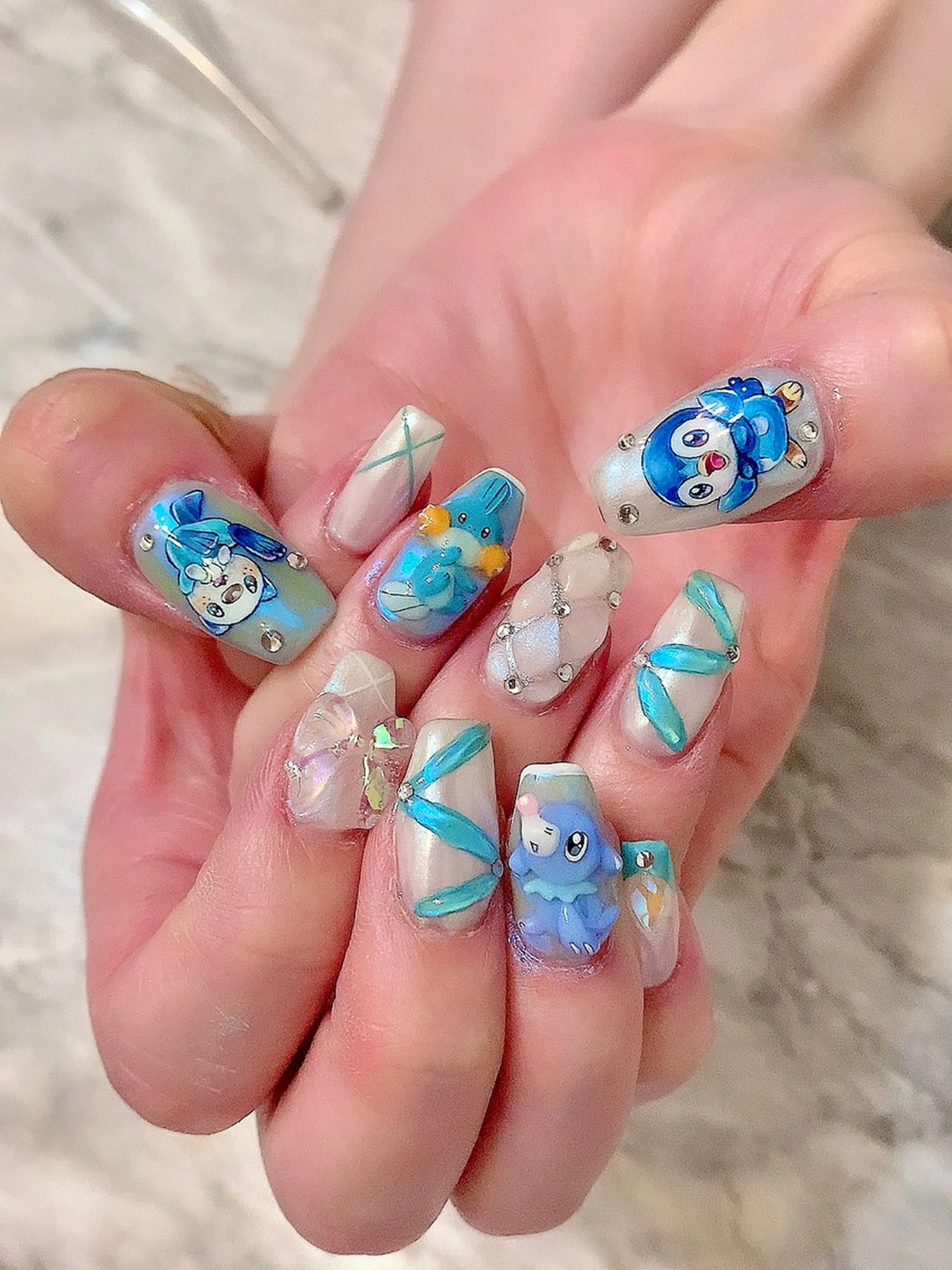 ネイル アートネイル オーロラネイル キラキラネイル 韓国ネイル 持ち込み シェアサロンLei.g(レイジー)所属・3Dアートネイル💗 都築レナのネイルデザイン