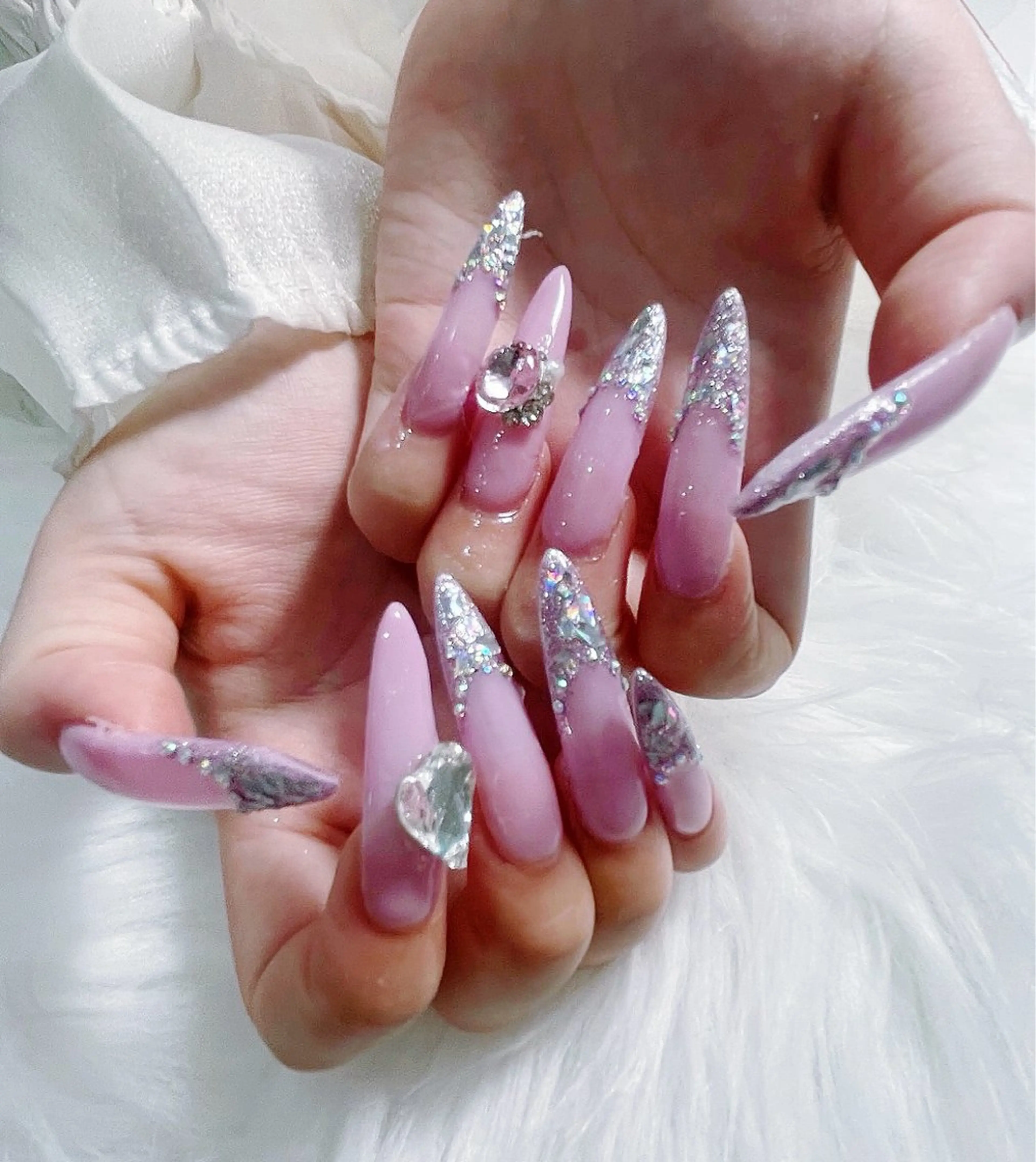 ジェルチップ長さ出し10本+ガラスフレンチの写真