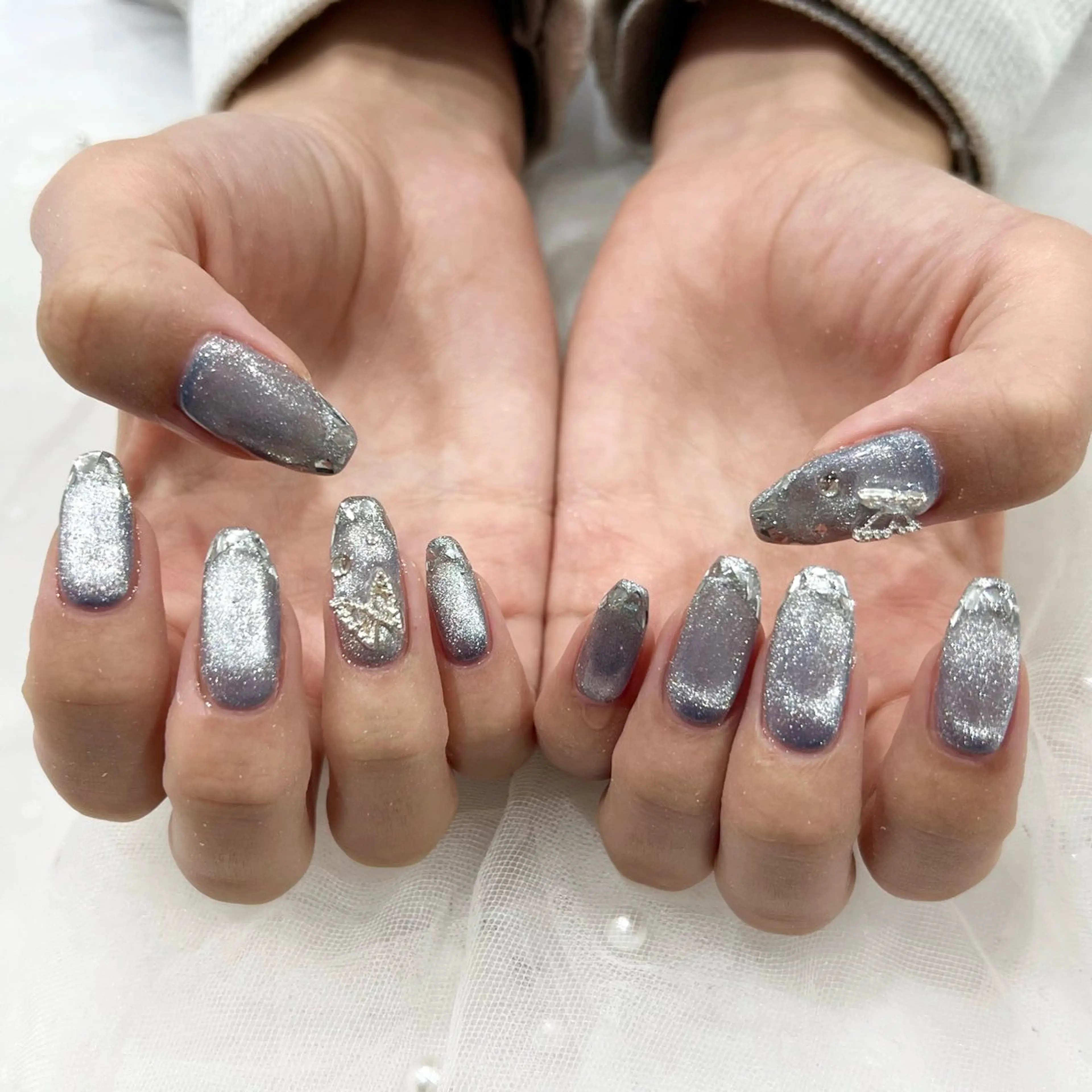 ネイル フレンチネイル ガラスフレンチ マグネットネイル 🧡Shine船橋 鳴海🧡のネイルデザイン
