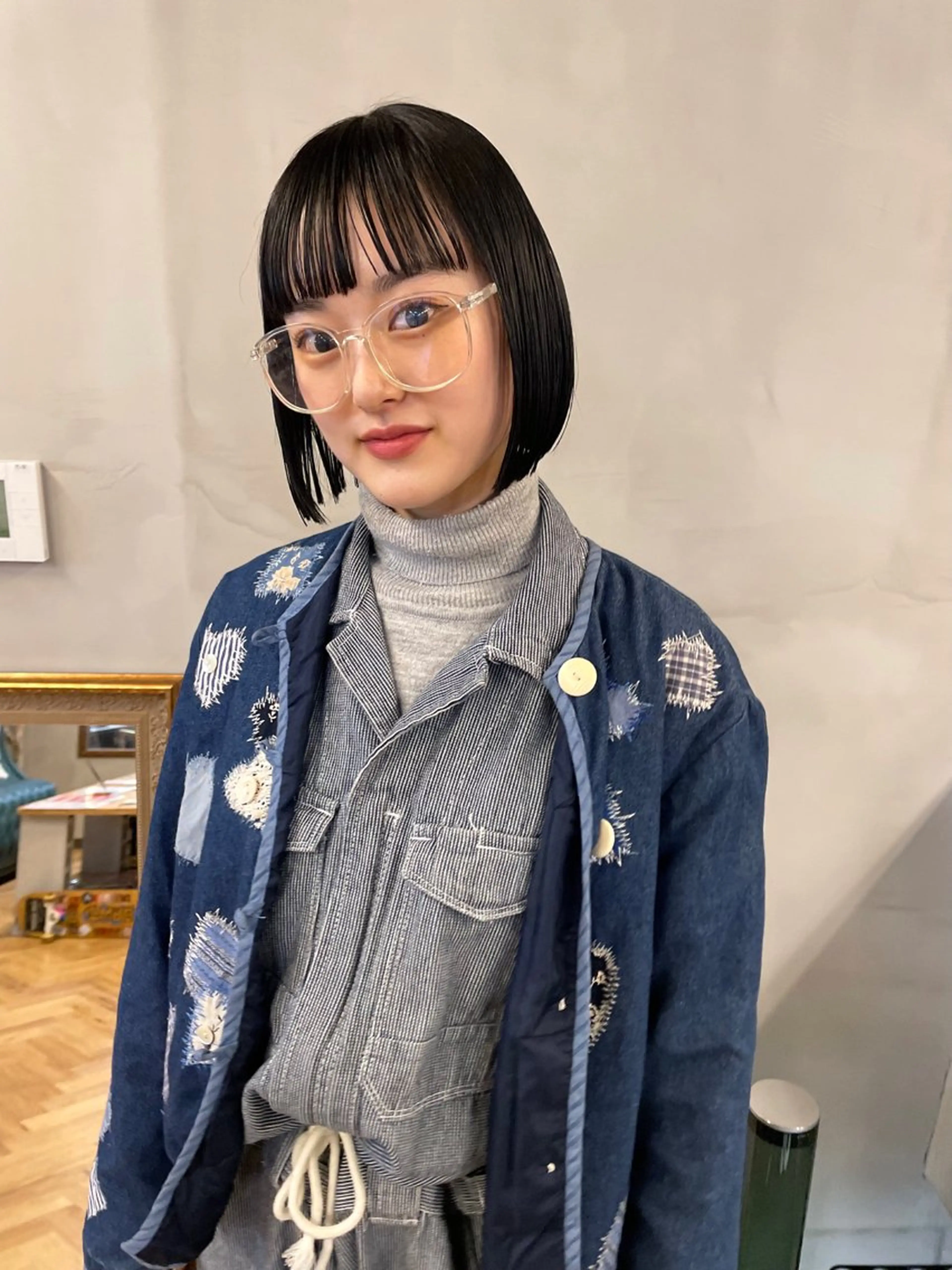 ミディアム カラー パーマ ヘアアレンジ メンズ 黒髪 ブルーカラー ブルーブラック カット ヘアカラー トリートメント tatsumi/ボブ ウルフ/レイヤーのヘアスタイル