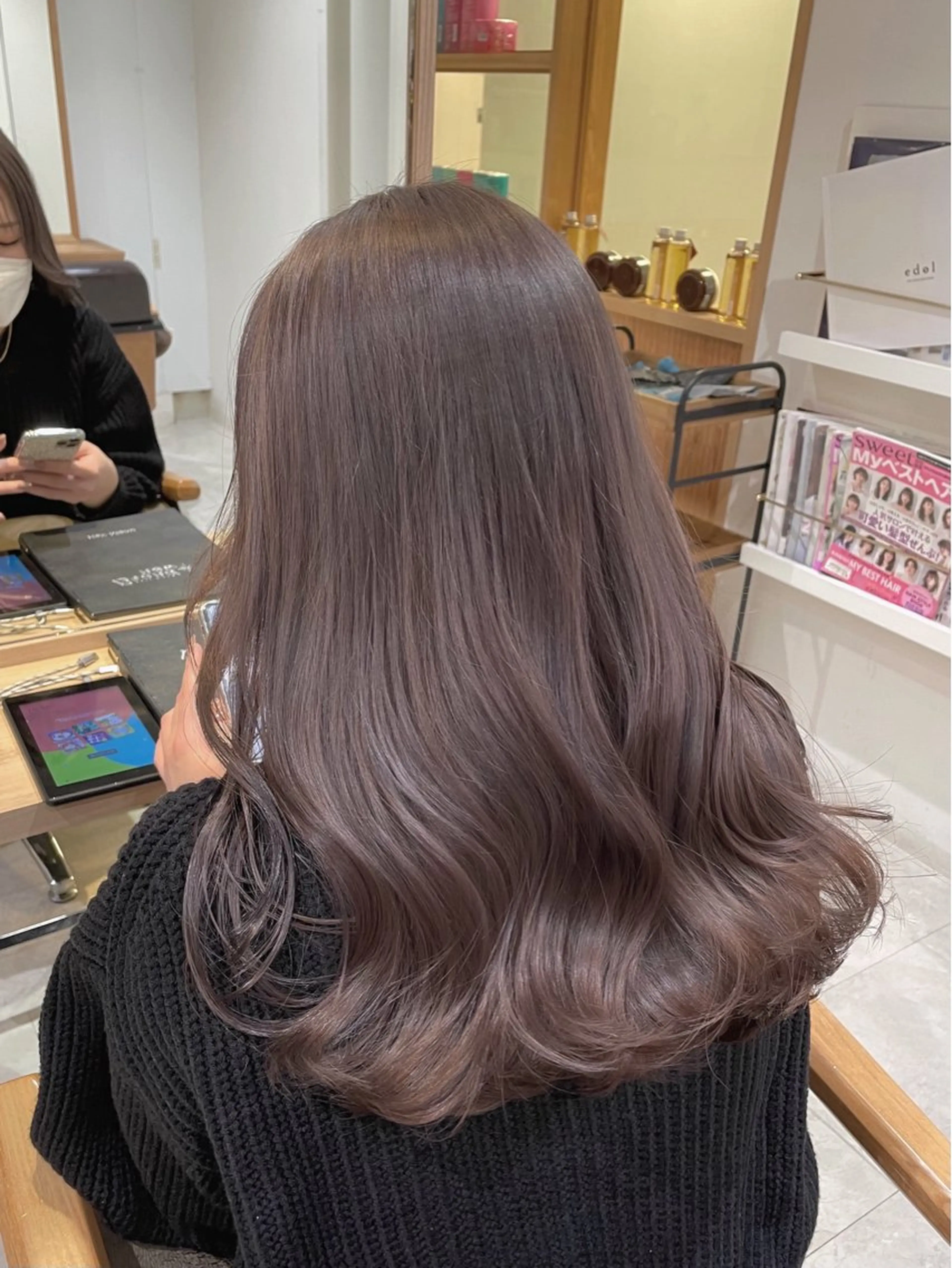 セミロング カラー ブリーチなしレイヤー 髪質改善/韓国ヘアのヘアスタイル
