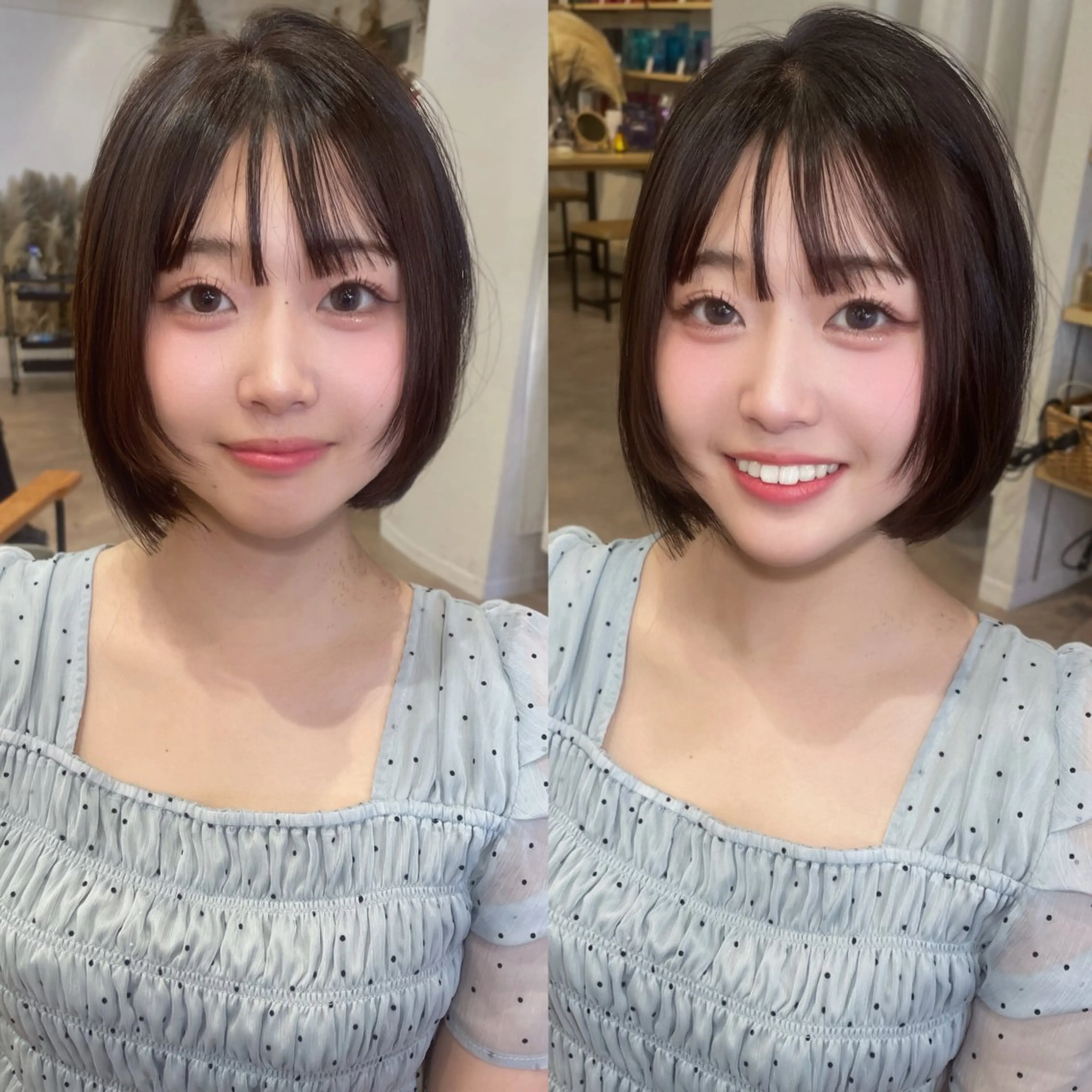 ミディアム ボブ 顔まわりレイヤー レイヤーカット カット ヘアカラー トリートメント 似合わせカット/ 顔周りカット/まりなのヘアスタイル
