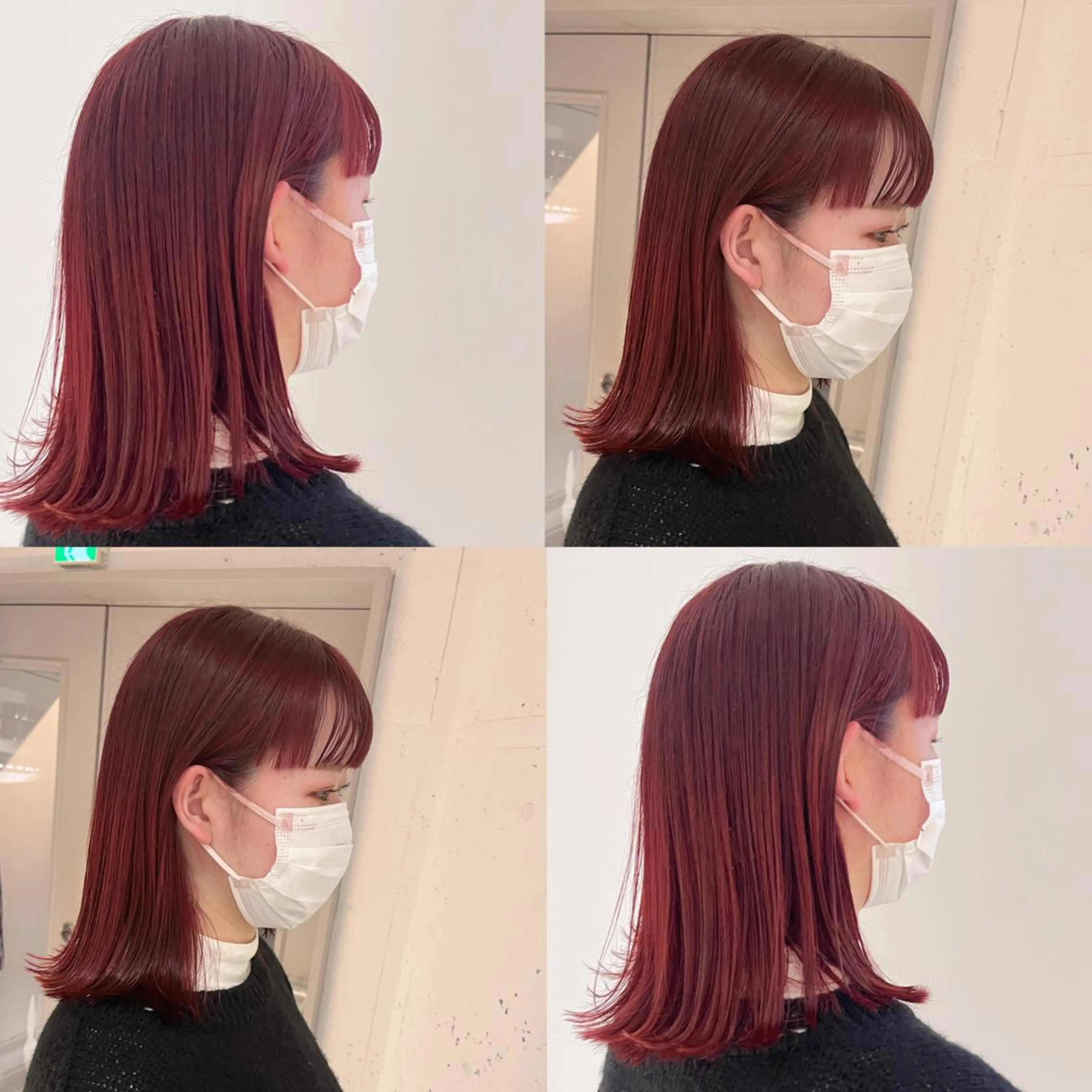 ミディアム カラー 切りっぱなしボブ ボルドーカラー ハイトーンカラー レッドカラー ボブ カジュアルを女っぽく 𝗮𝘆𝗮𝗰𝗼のヘアスタイル