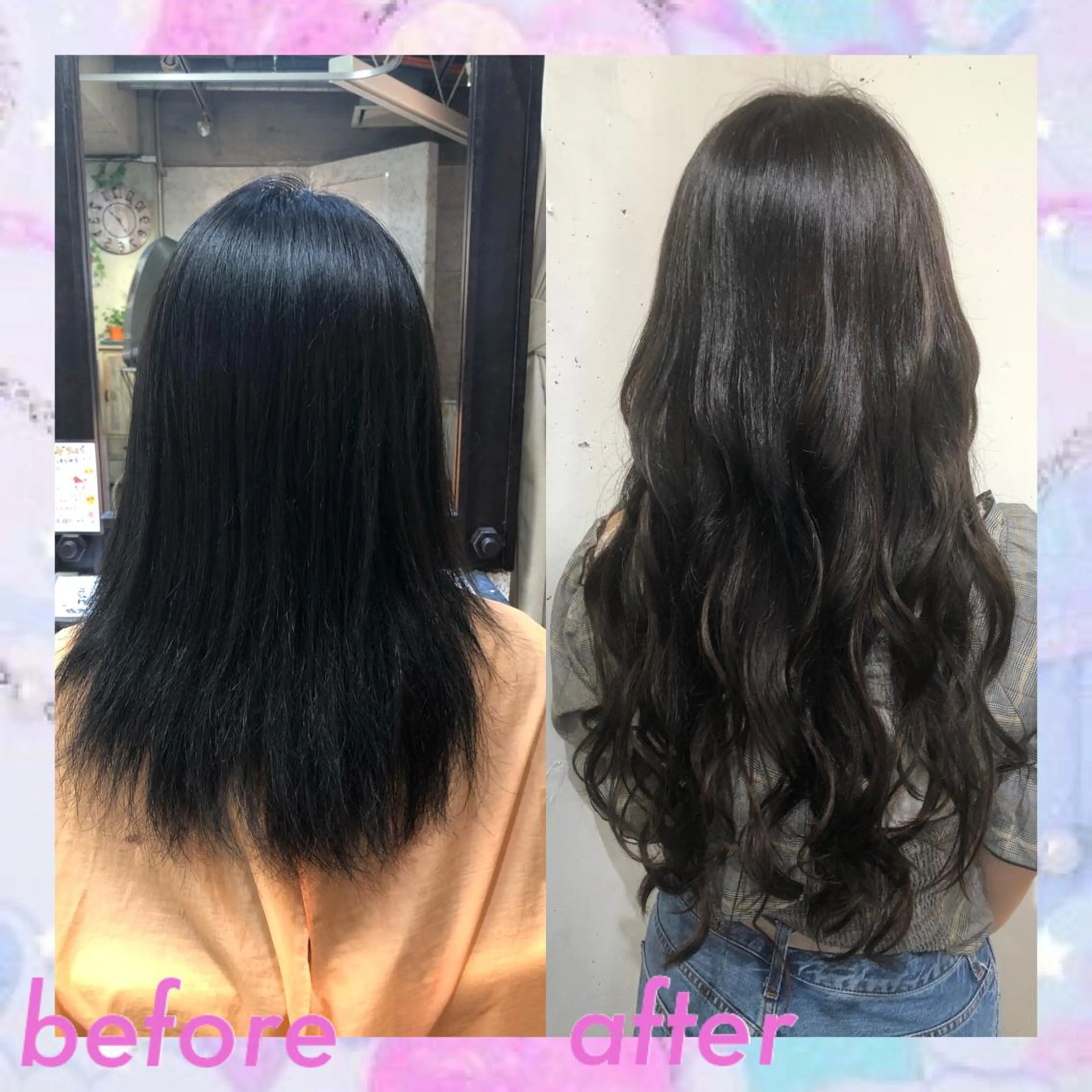 ロング カラー パーマ ヘアアレンジ マツエク・マツパ アイブロウ 編み込みエクステ シールエクステ イヤリングカラー インナーカラー ラベンダーカラー カット エクステ ヘアセット 八巻 晴香のヘアスタイル