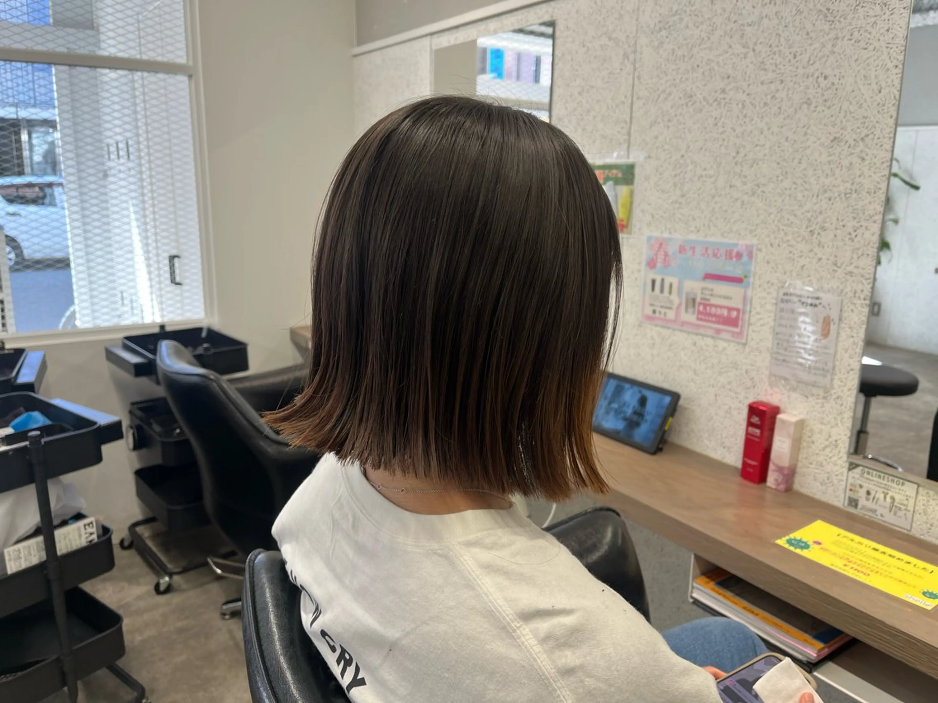 ショート ヘアアレンジ 切りっぱなしボブ ボブ カット 🍓透明感カラー 艶髪/韓国/新谷🌈のヘアスタイル