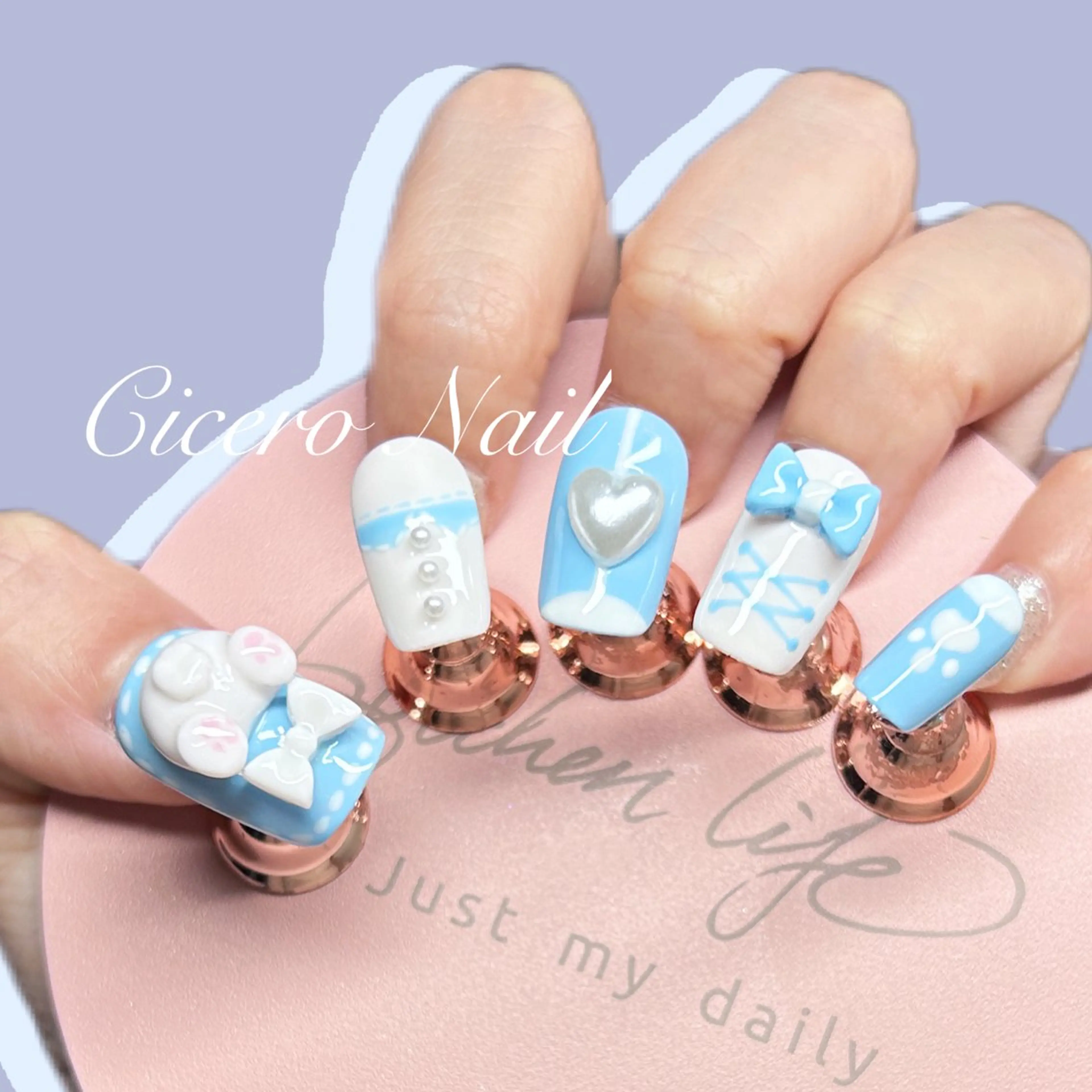 ネイル ブルー ハート リボン Cicero Nailのネイルデザイン