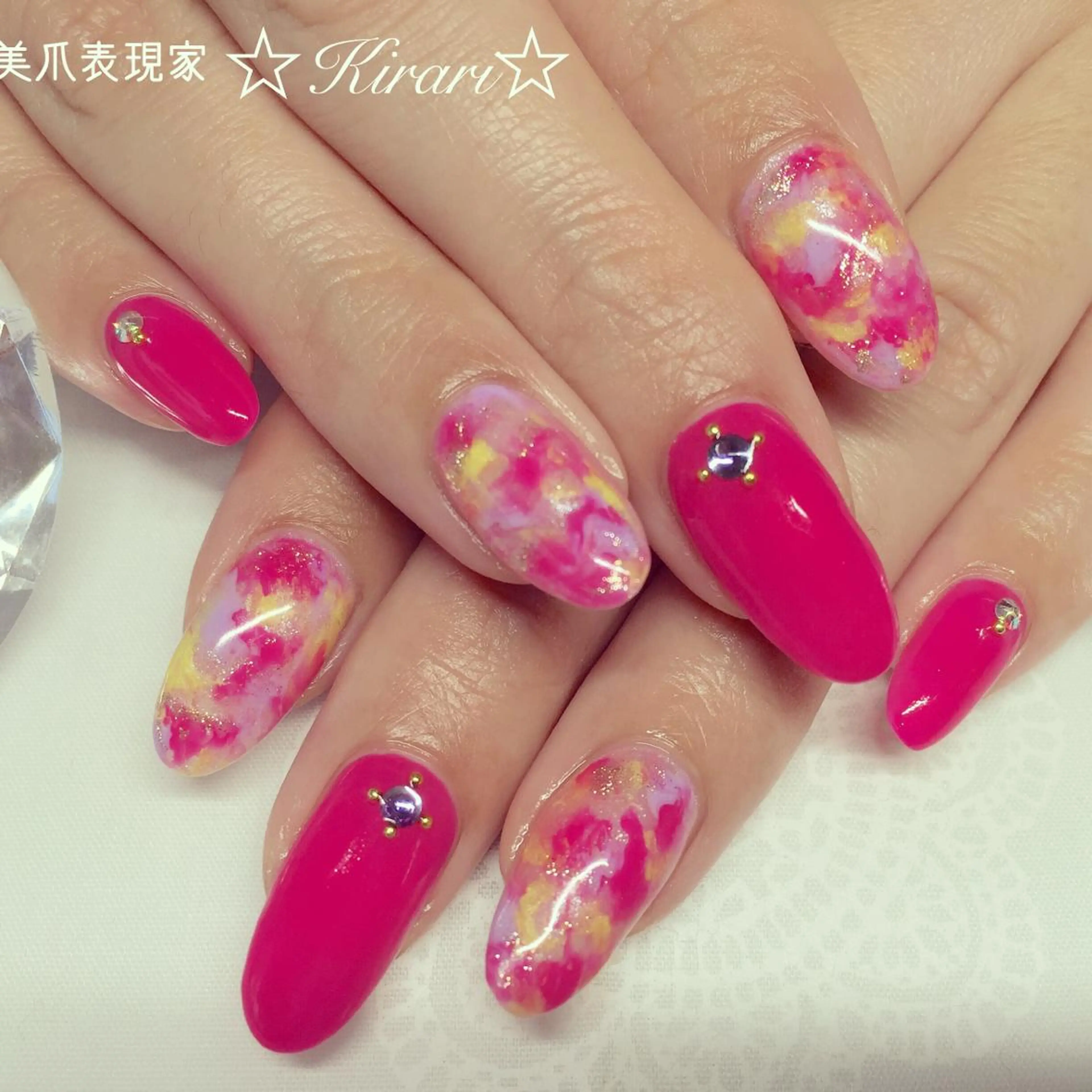 ネイル ピンク 黄色 Nail &Beauty Salon ☆Kirari☆所属・ビューティサロン ☆Kirari☆のネイルデザイン
