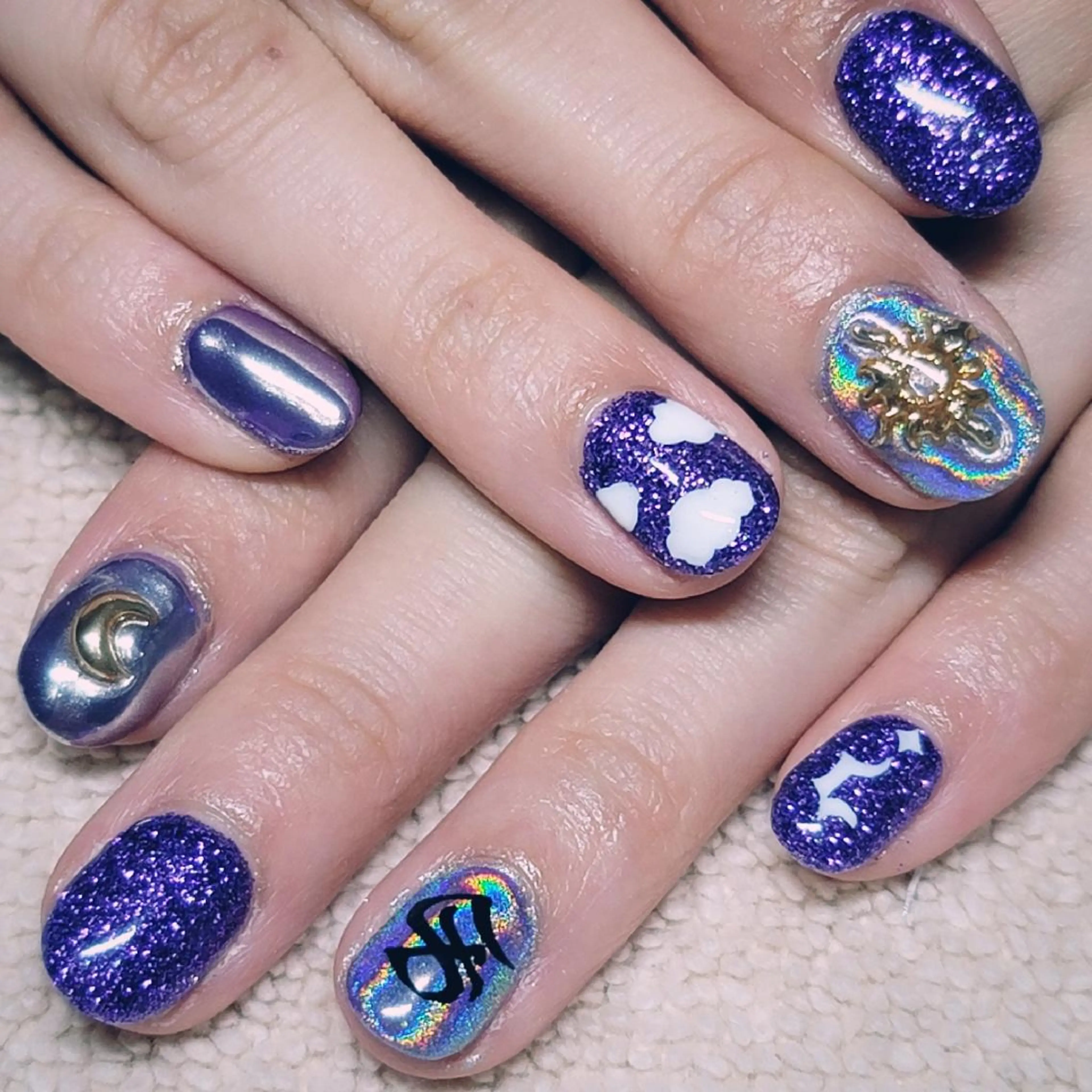 ネイル キラキラネイル ラメ(グリッター) ミラーネイル パープル ハンドネイル よしだ ひろきのネイルデザイン