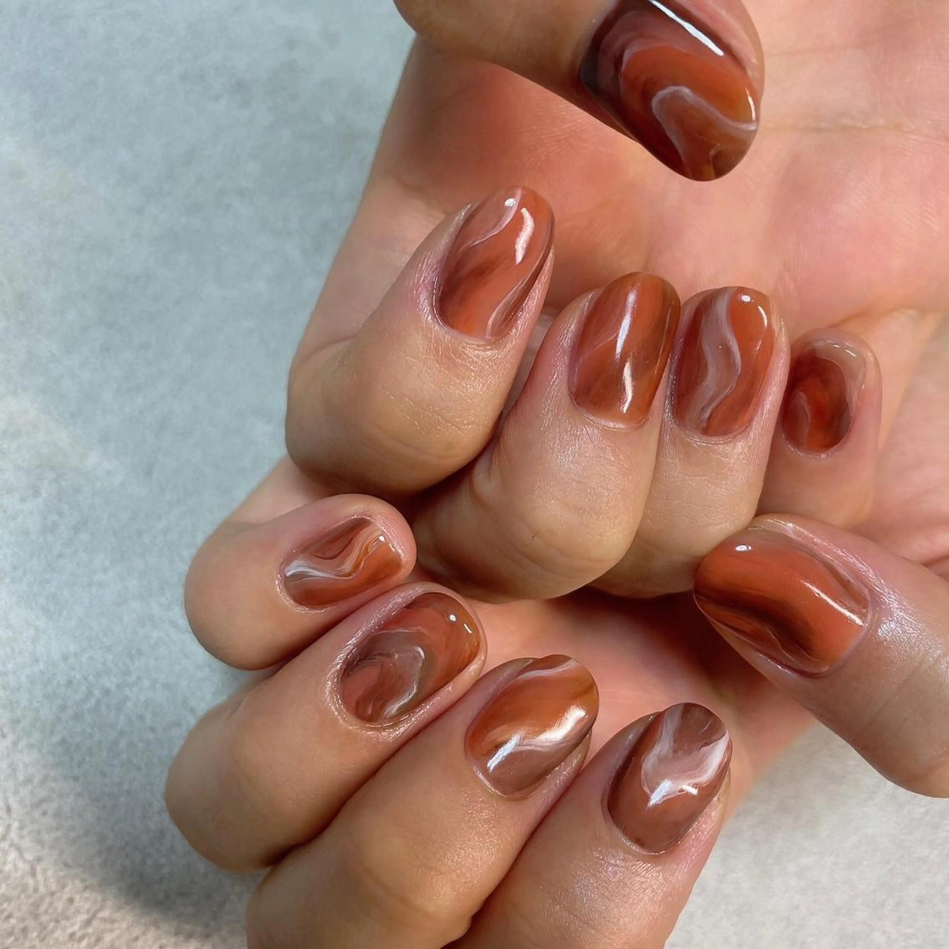 ネイル ブラウン オレンジ ハンドネイル lilbondir. chiharuのネイルデザイン