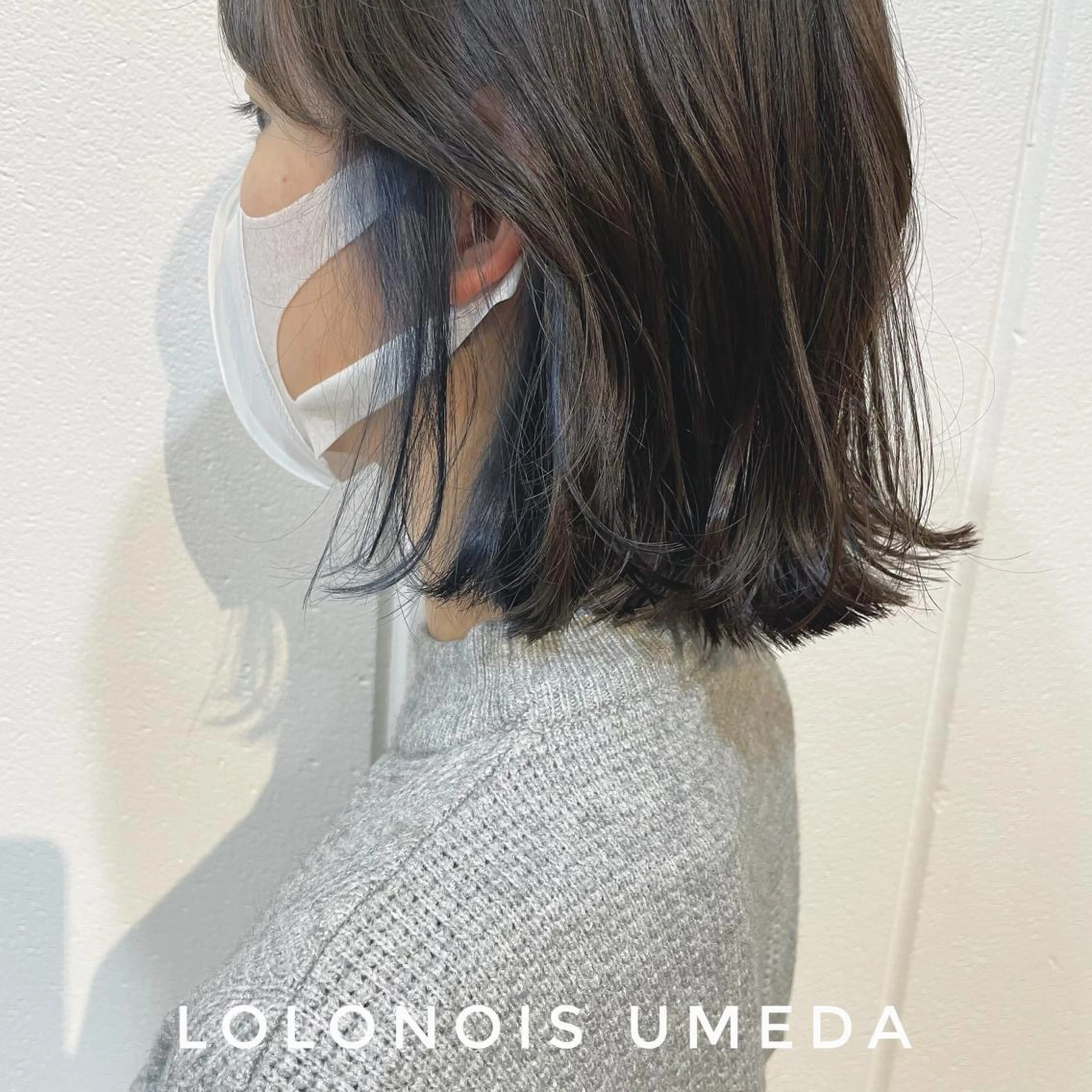 ミディアム カラー ブルーカラー インナーカラー ネイビーカラー Lolonois梅田 /Okazaki:)のヘアスタイル