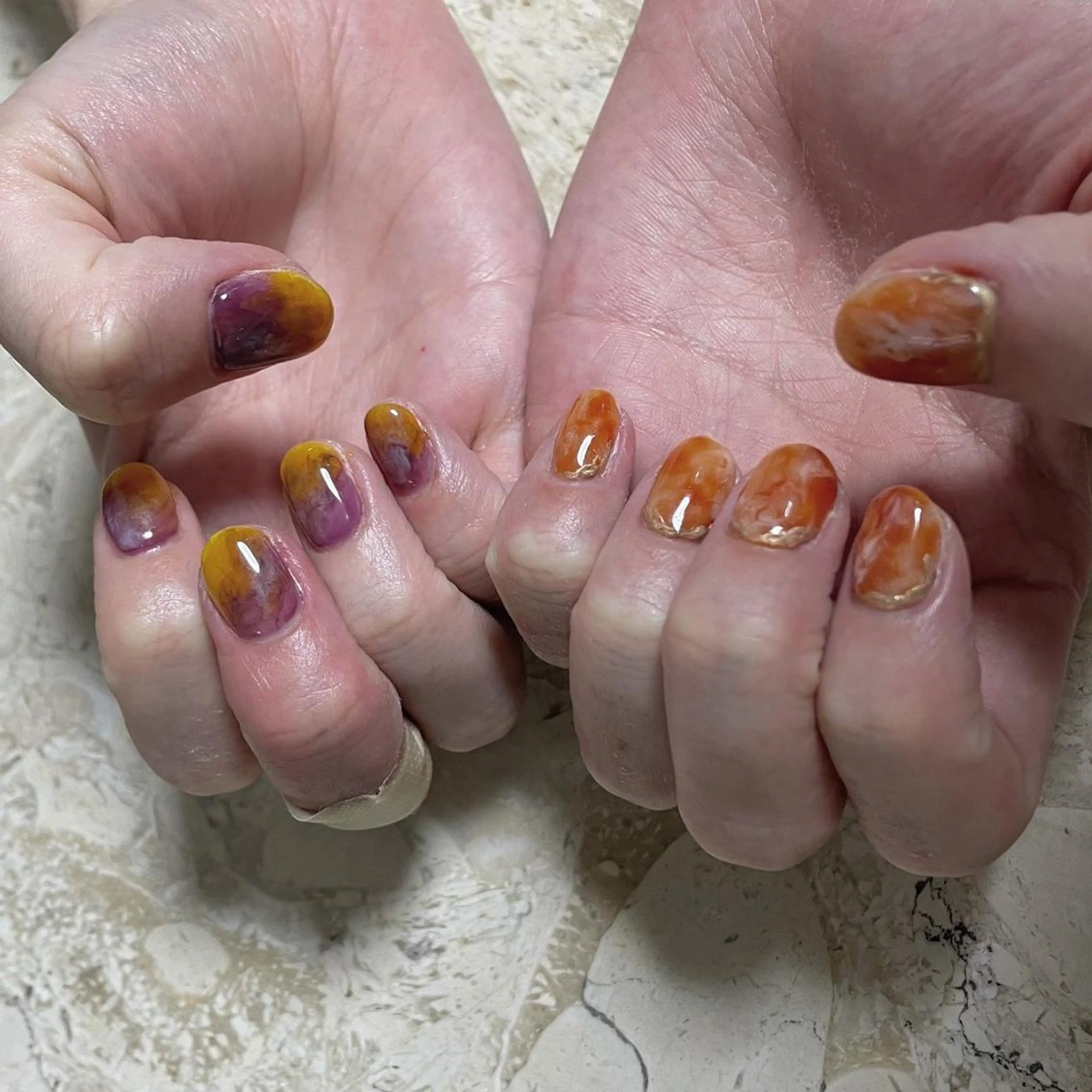 ネイル アニマル柄 アートネイル オーロラネイル ボルドー フラワーネイル ハンドネイル フットネイル nail salon mieux(ミュー)のネイルデザイン