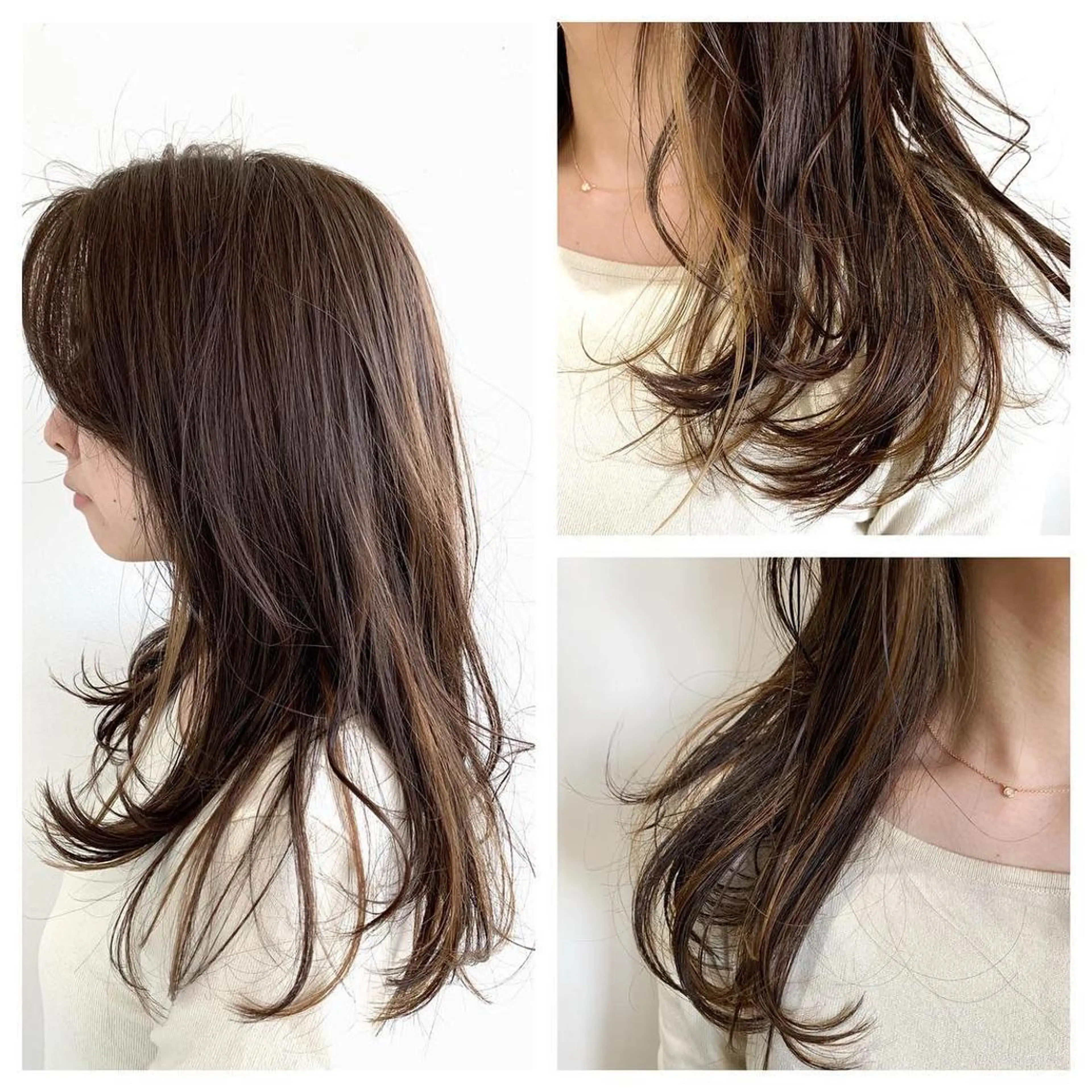 セミロング カラー ベージュカラー ハイライトカラー ハイライト salon m ni サロンマーニ所属・久保田 一のヘアスタイル