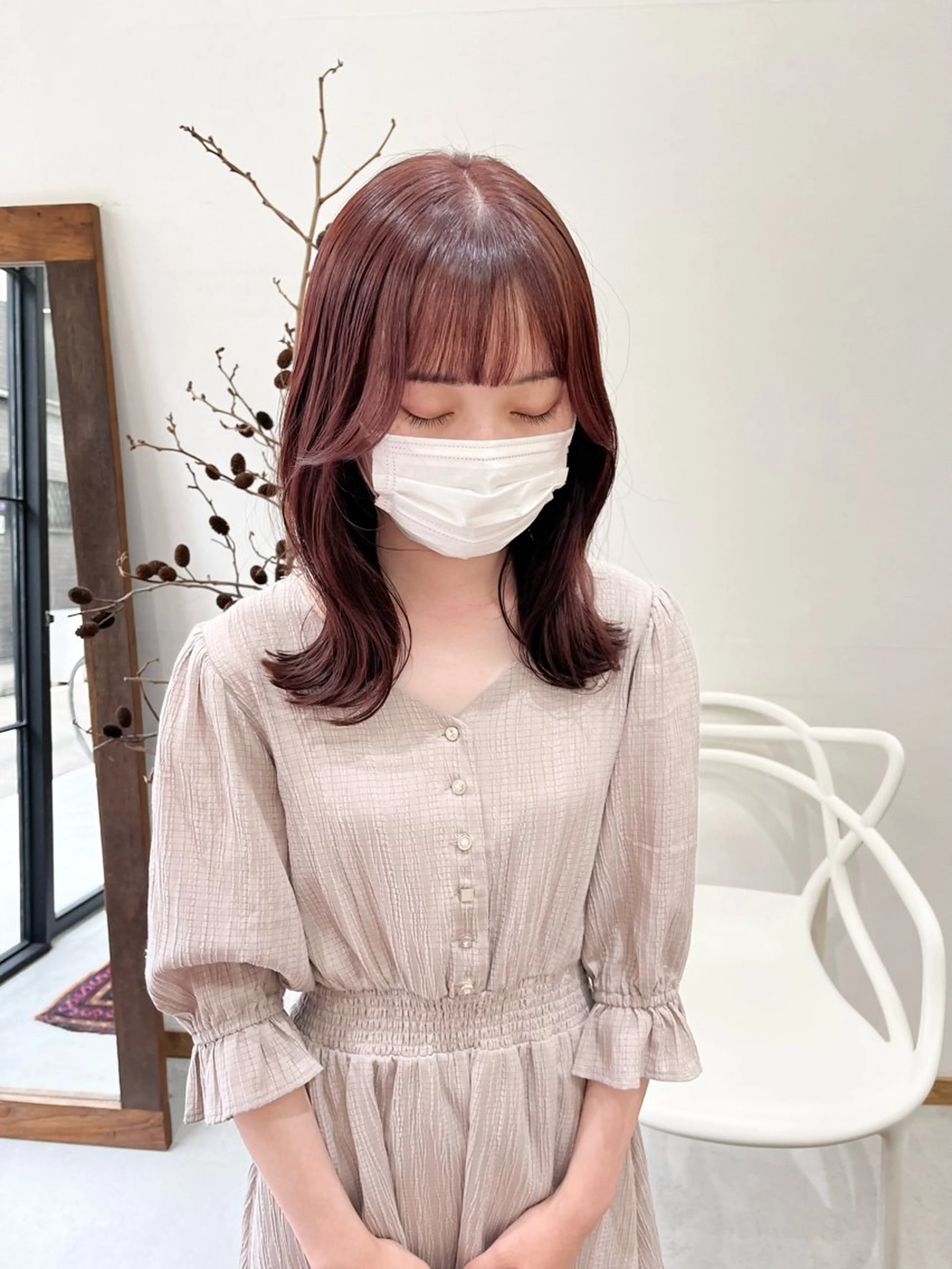 ミディアム カラー ヘアアレンジ ブリーチ ブラウンカラー ダブルカラー ブリーチなしカラー レッドカラー カット ヘアカラー トリートメント ena/ブリーチなし 暖色・ベージュ🎀のヘアスタイル