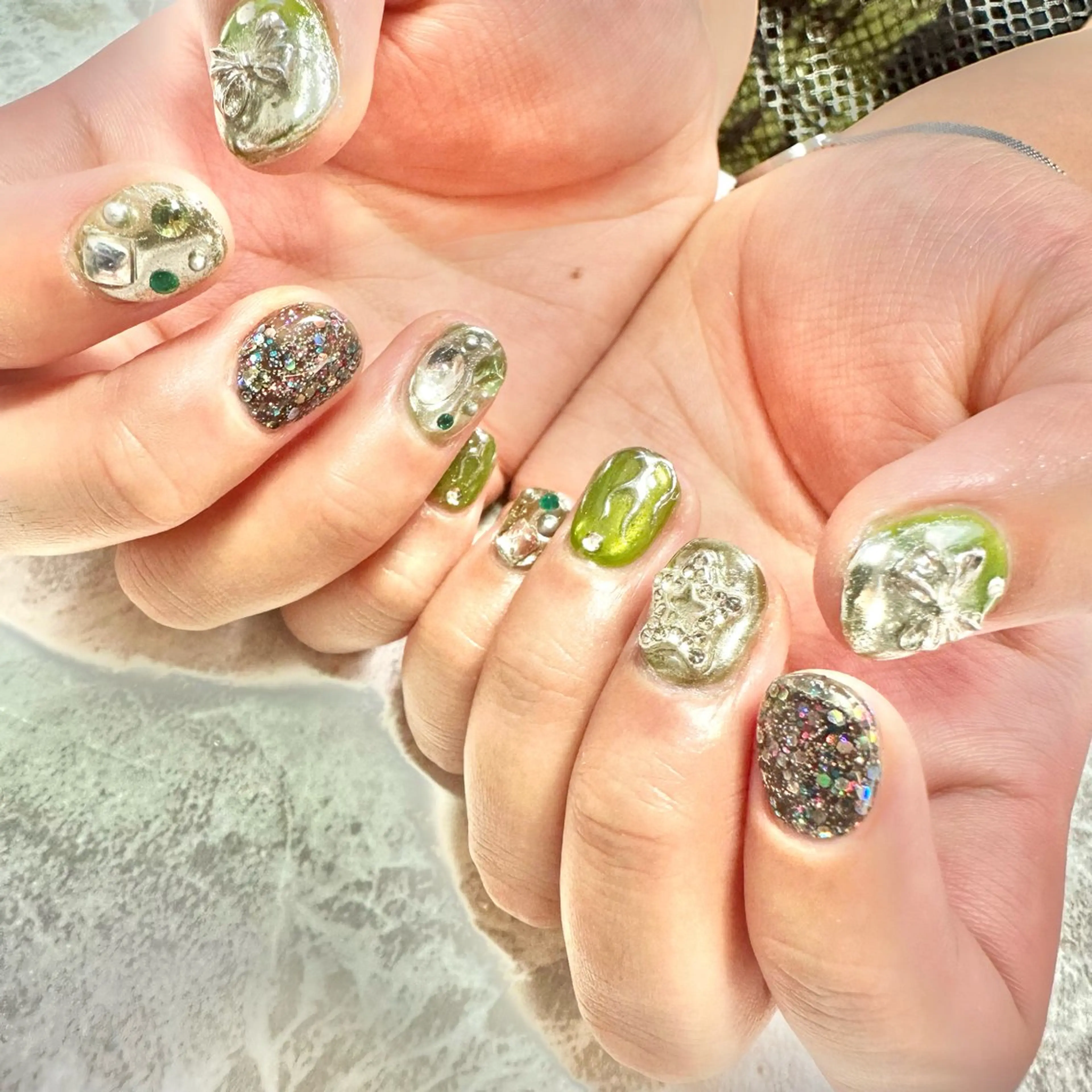 ネイル グリーン 韓国ネイル 🤎CHARME NAIL🤎のネイルデザイン