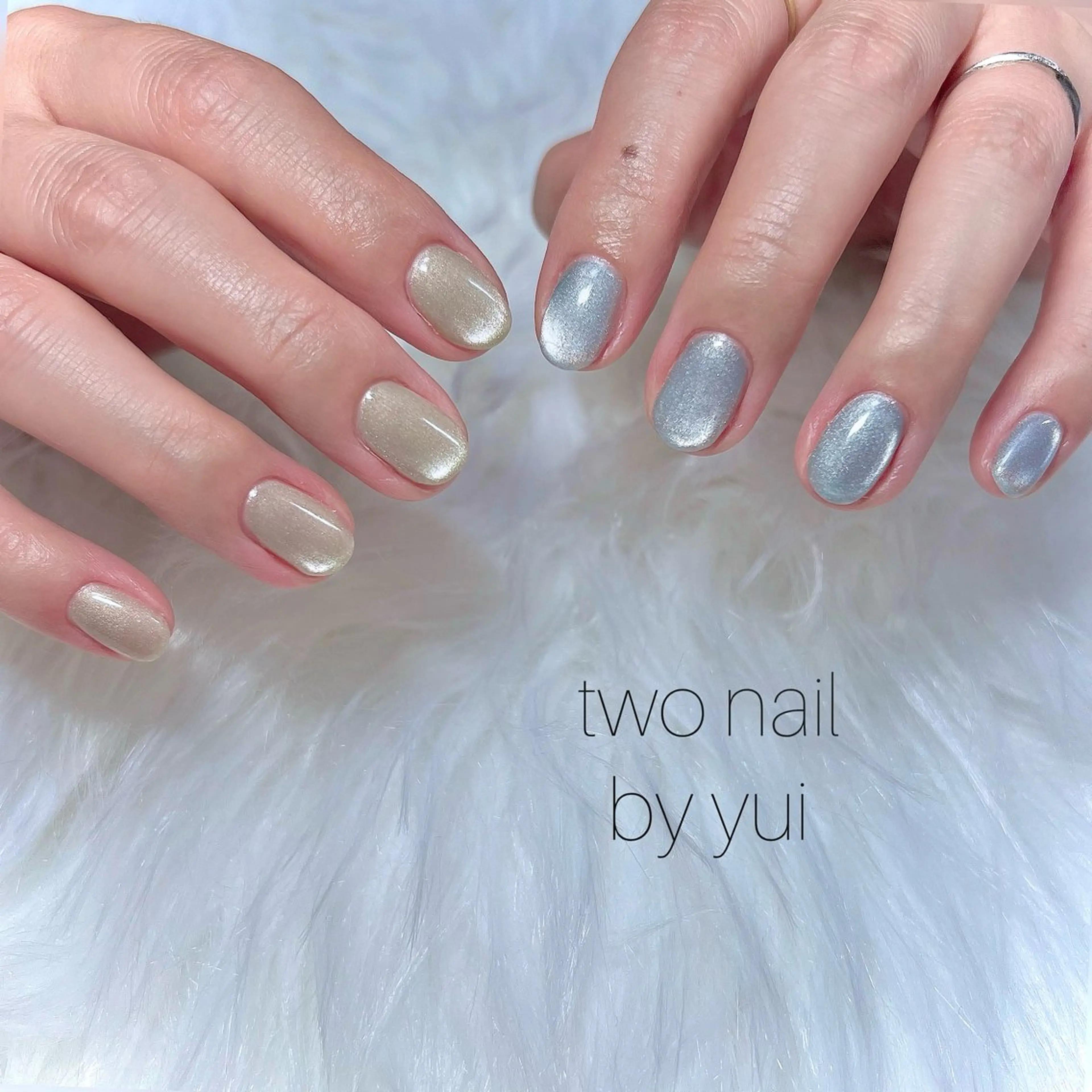 ネイル キラキラネイル マグネットネイル ネイルチップ ホワイト ハンドネイル two nailのネイルデザイン