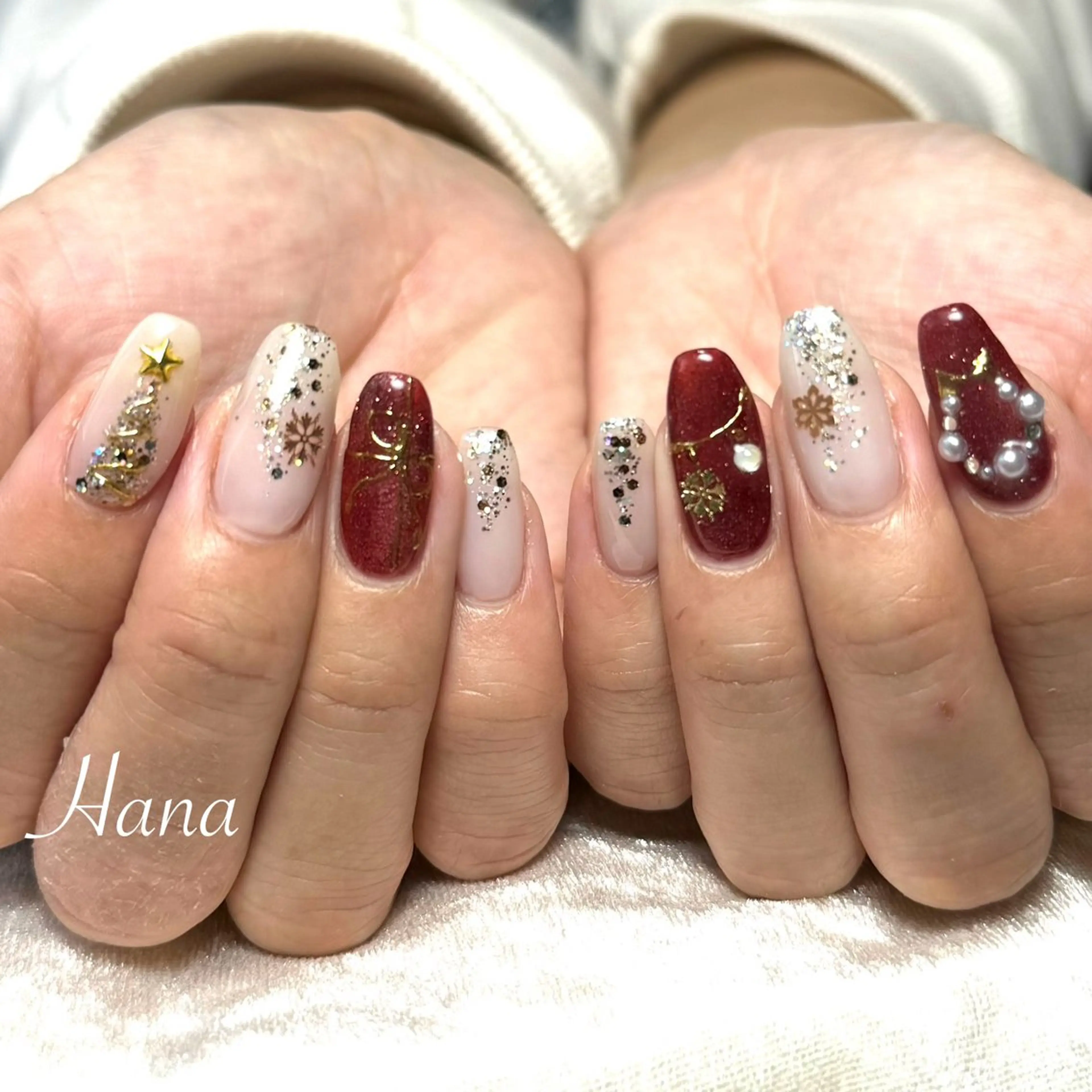 ネイル 冬ネイル クリスマス ハンドネイル Hana_ Rieのネイルデザイン