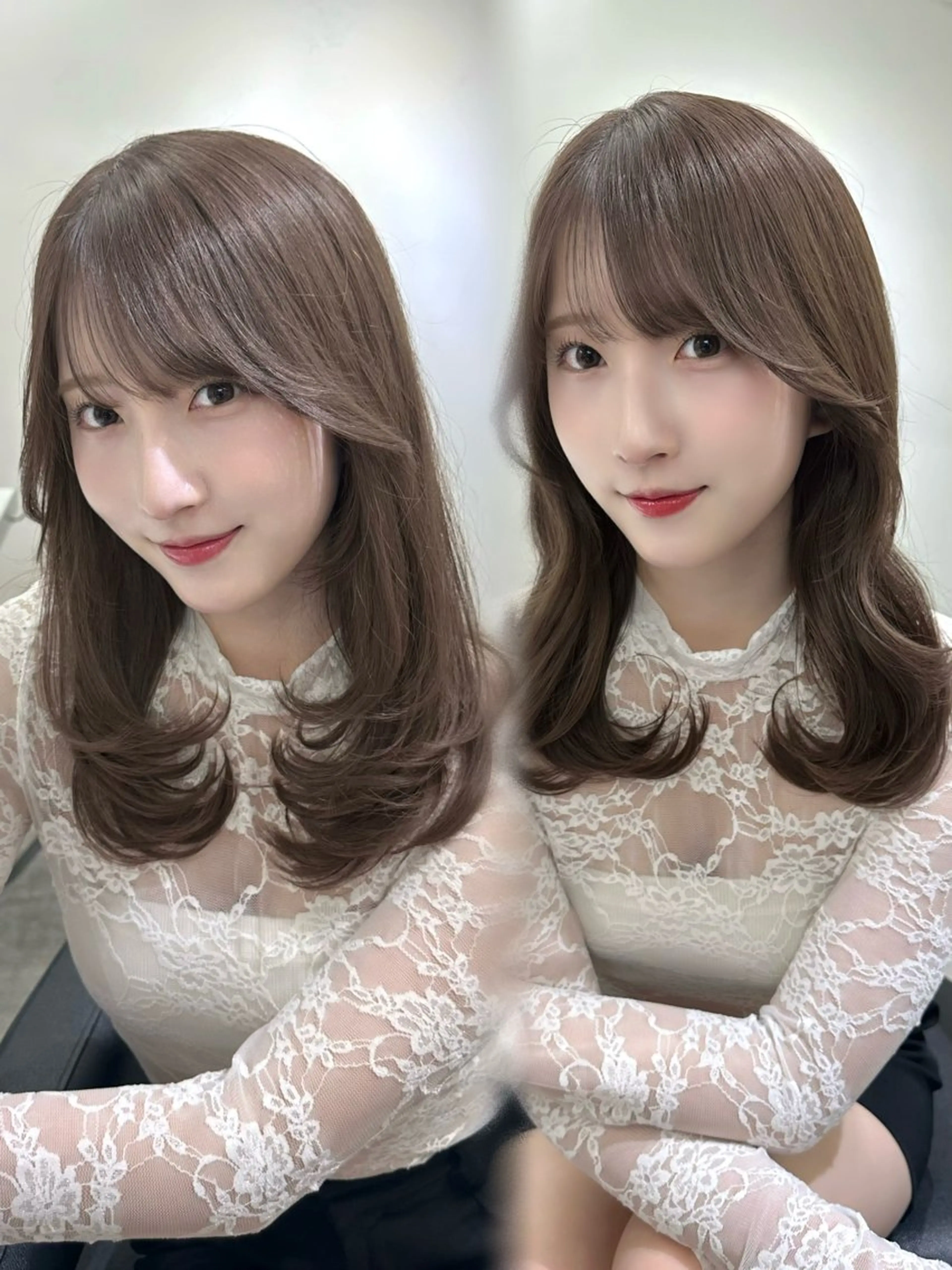 セミロング カラー カット ヘアカラー トリートメント レイヤー オリーブ/ グレージュ/添田晃基のヘアスタイル