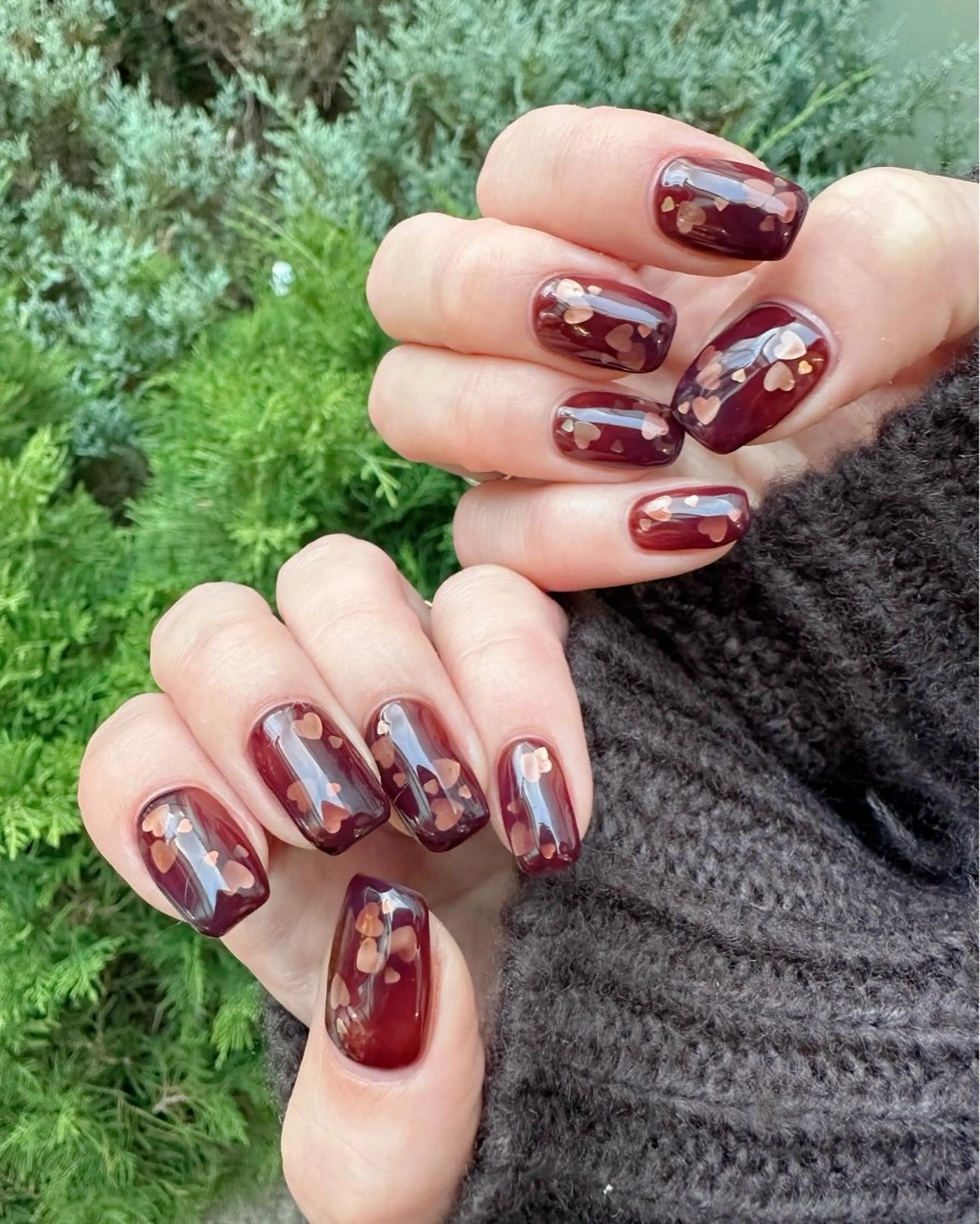 ネイル ブラウン ハート 氷ネイル・うるうるネイル 韓国ネイル ニュアンスネイル 🪞KAPE NAIL 🪞のネイルデザイン