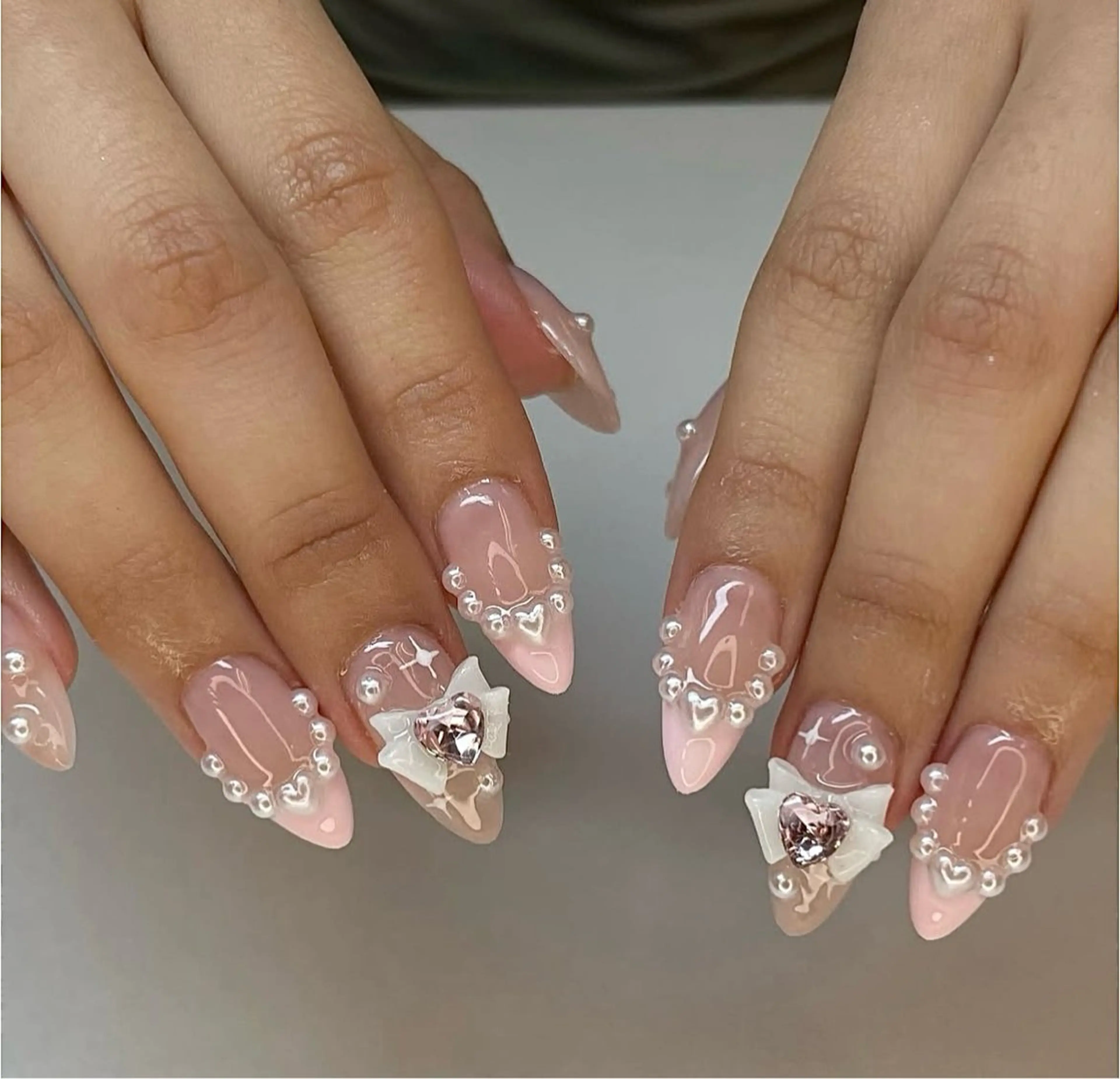 ネイル チークネイル 桜ネイル フレンチネイル ジェルネイル ガラスフレンチ ハンドネイル Rin Nailのネイルデザイン