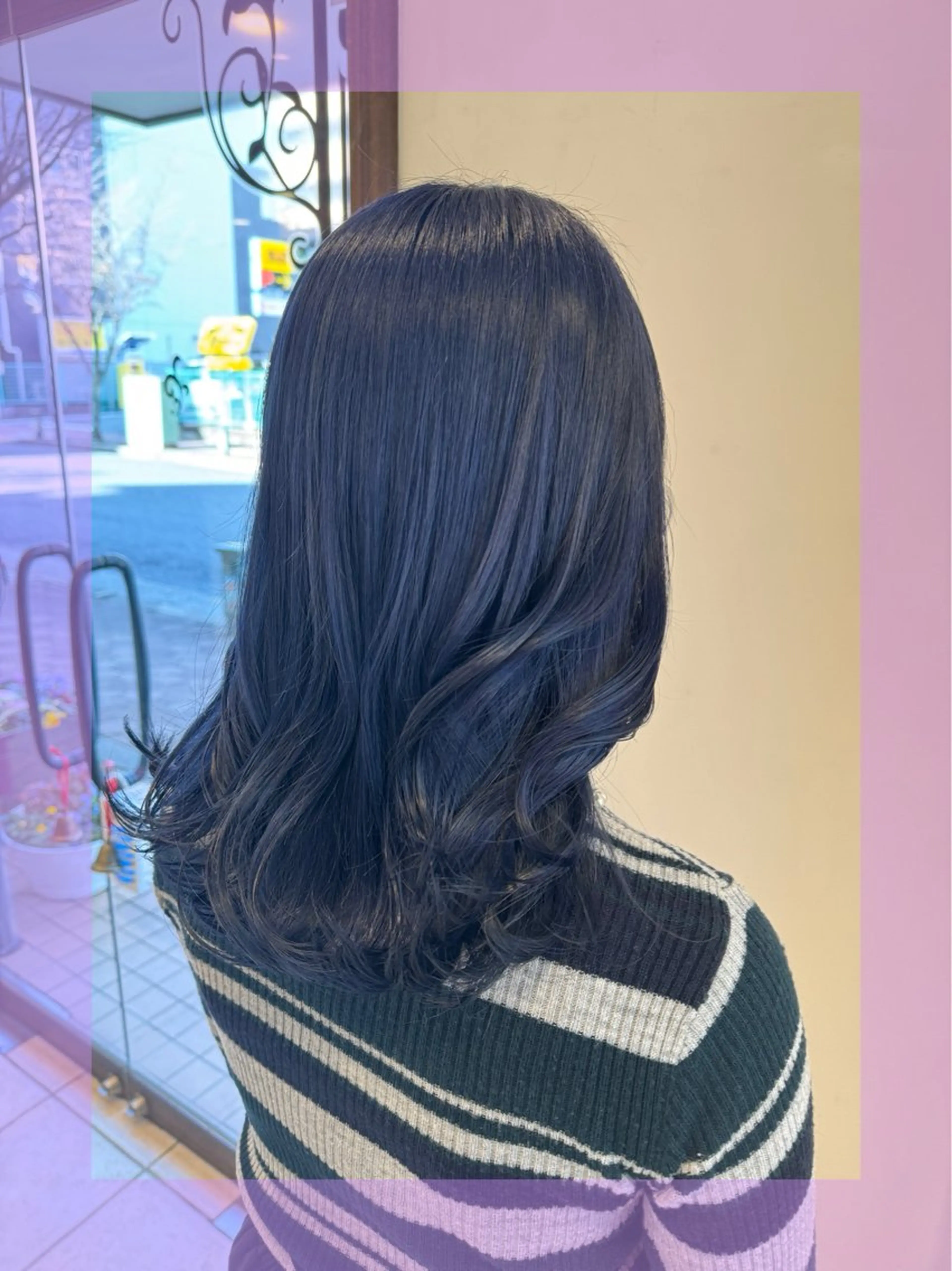 セミロング カラー ヘアアレンジ ネイビーカラー ヘアカラー 🦄ブリーチ💜エク ステ💜MIU🦄のヘアスタイル